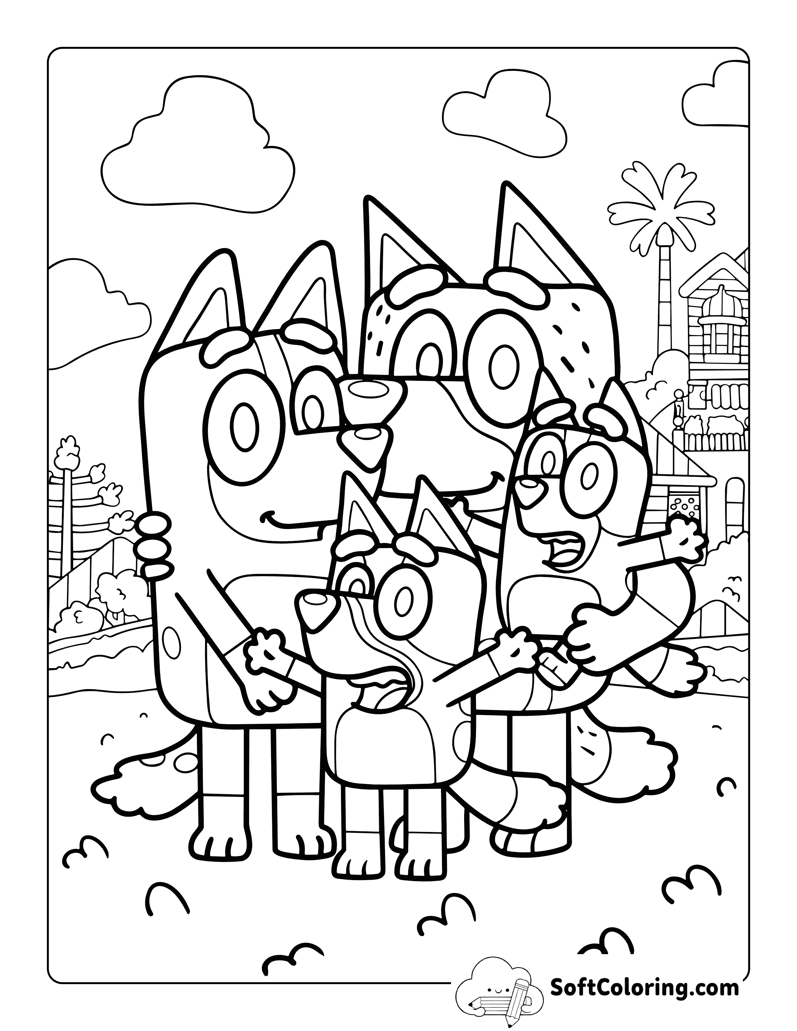 Printable Coloring Page Inspired by Bluey Family for Kids