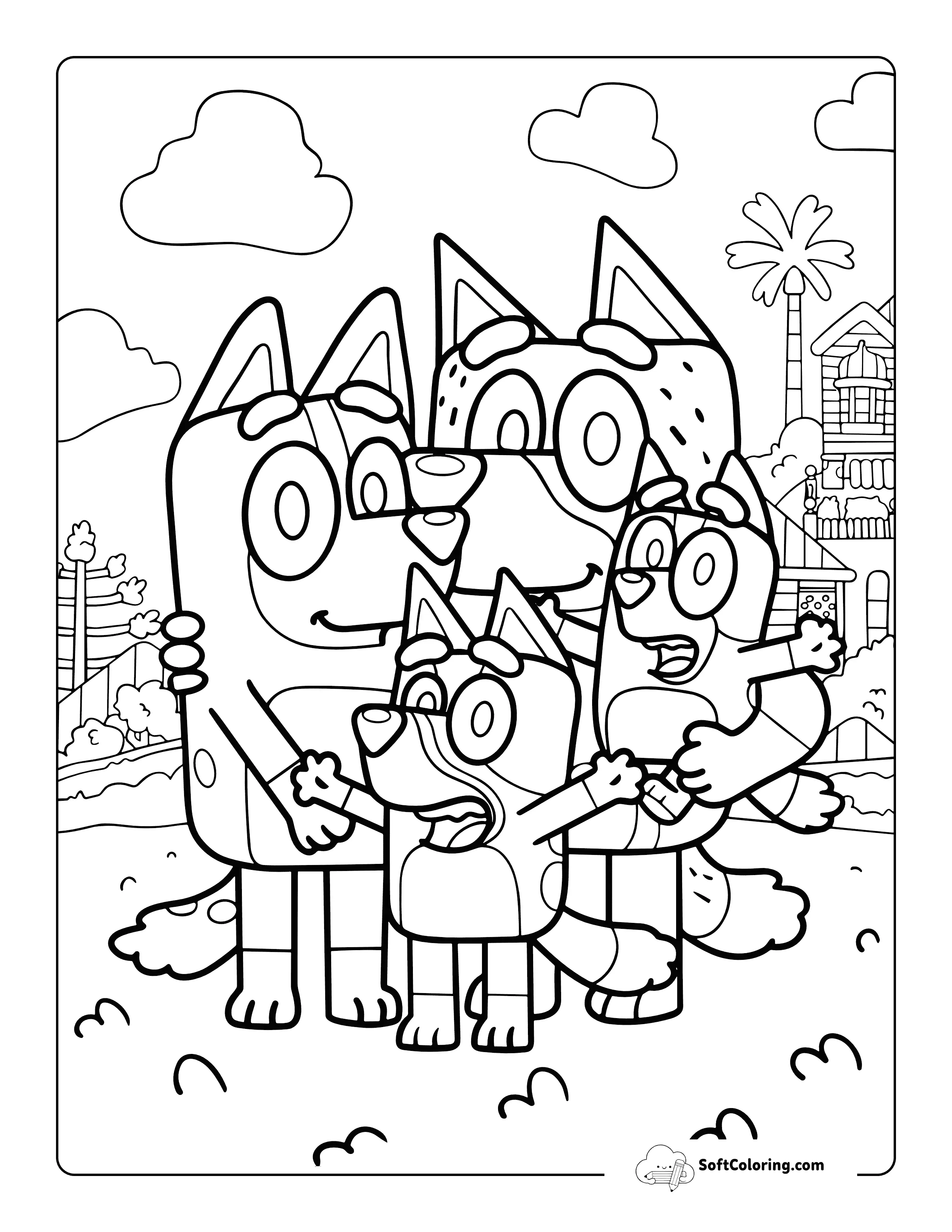 Printable Coloring Page Inspired By Bluey Family For Kids