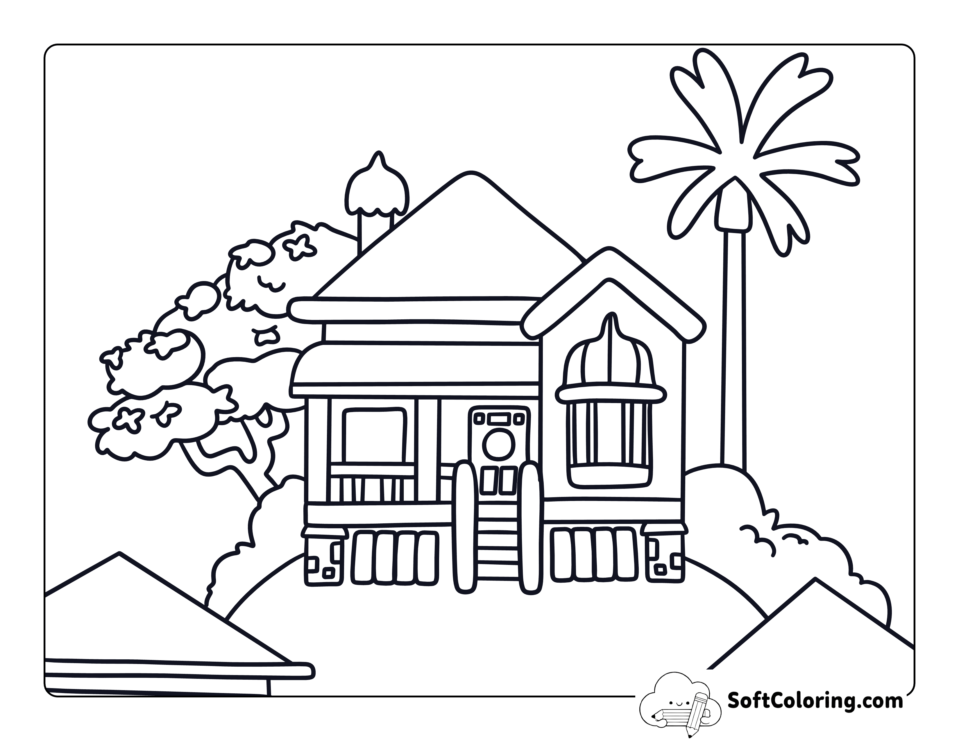 Easy Bluey-Inspired Family House Coloring Page