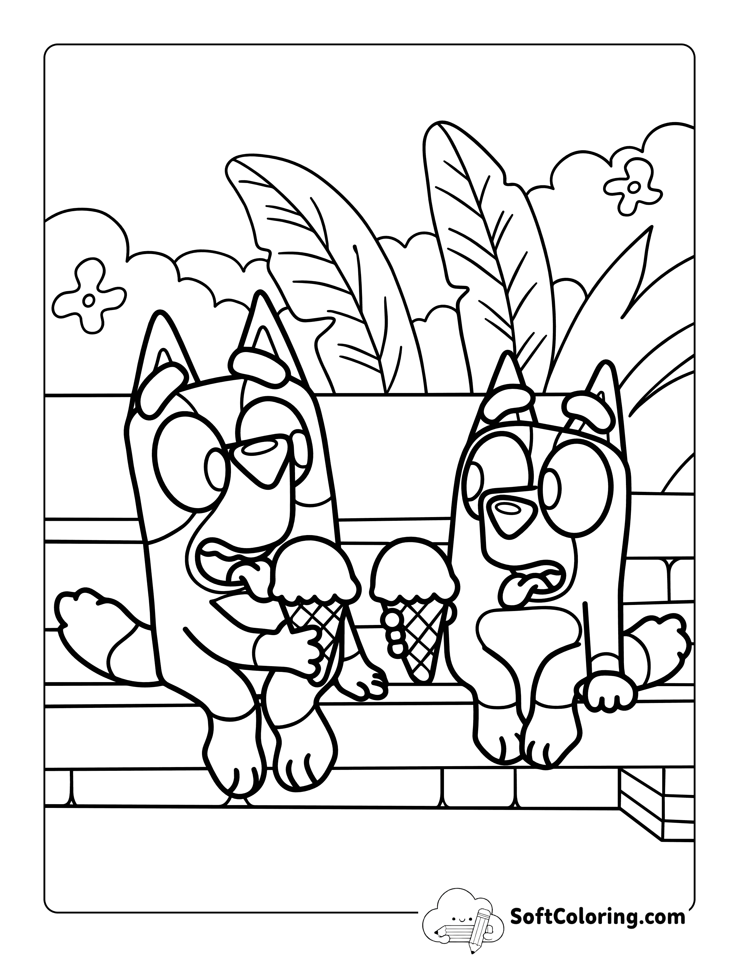 Cute Bluey and Bing-Inspired Ice Cream Coloring Sheet