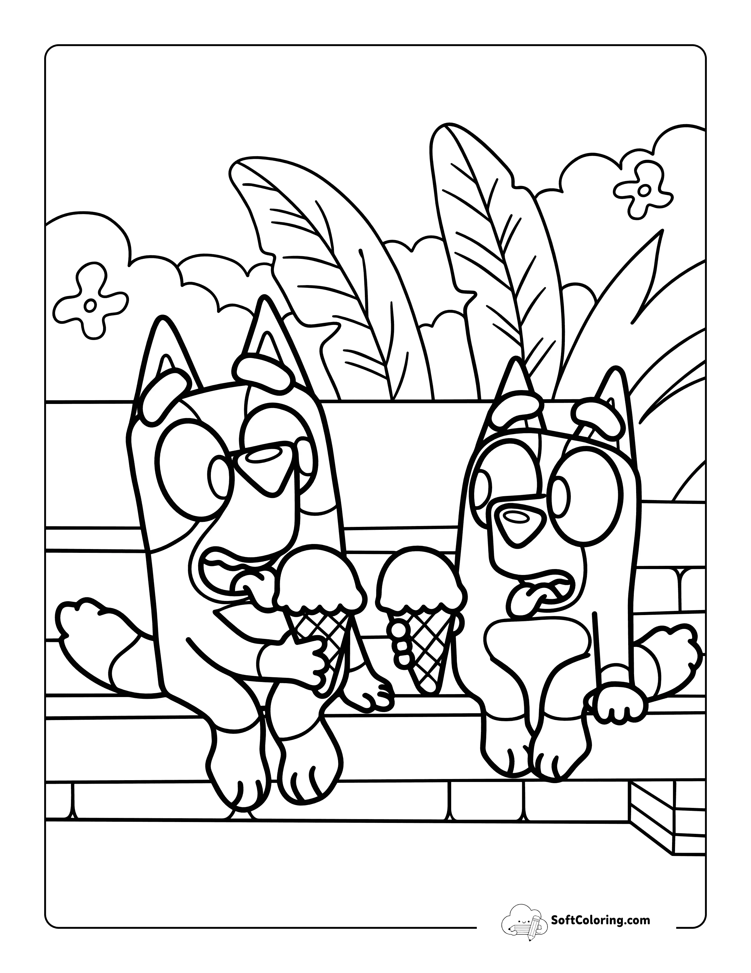 Cute Bluey And Bing-Inspired Ice Cream Coloring Sheet