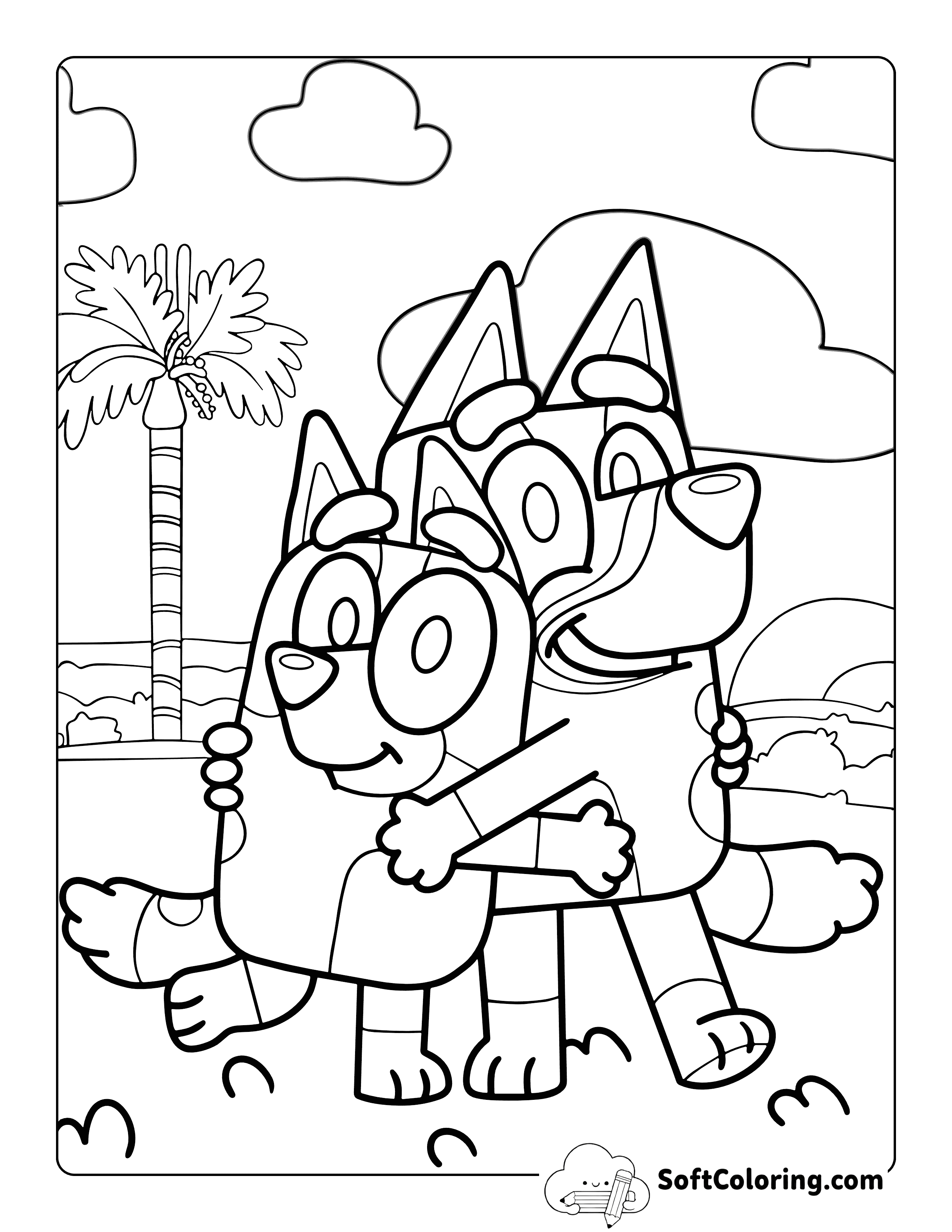 Cute Bluey and Bingo-Inspired Coloring Page