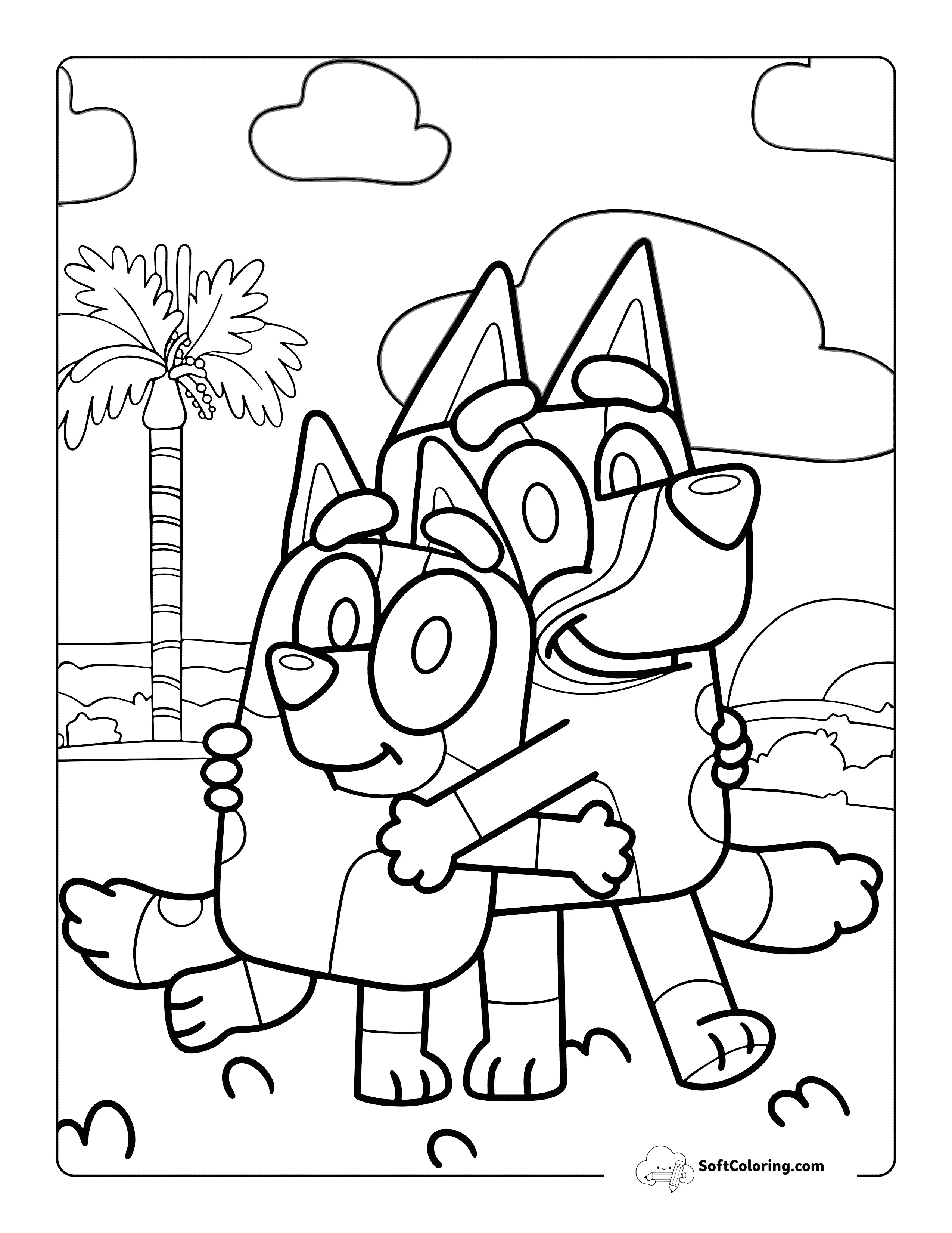 Cute Bluey And Bingo-Inspired Coloring Page