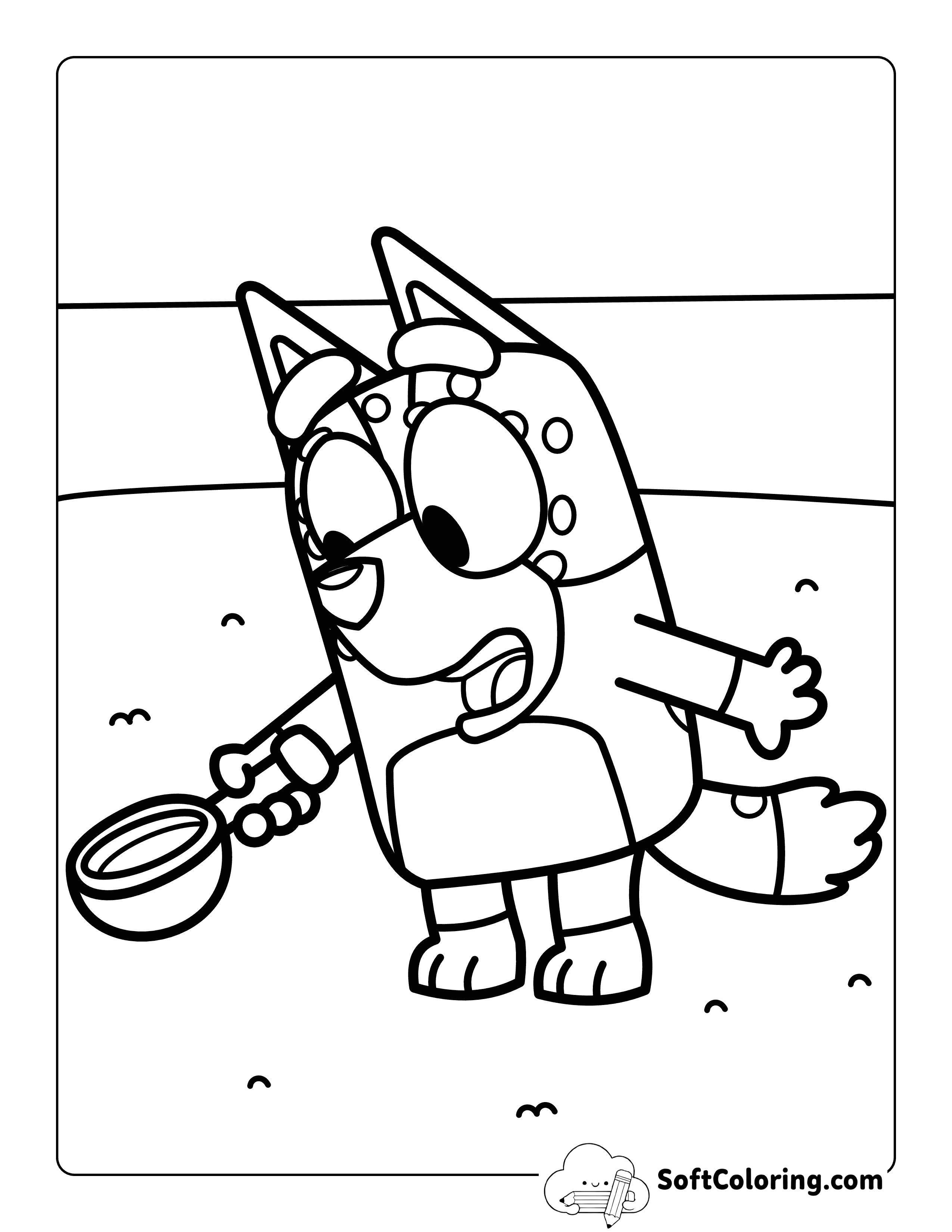 Bingo Beach Day Shovel Bluey-Inspired Coloring Sheet
