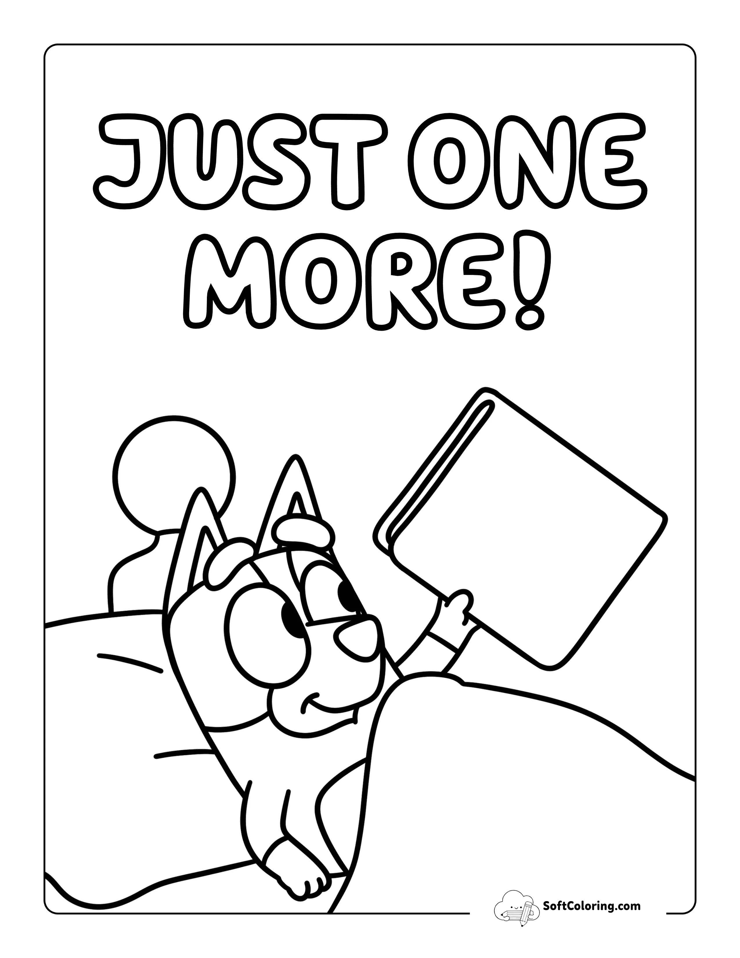 "Just One More!" Bluey-Inspired Bedtime Story Coloring Sheet