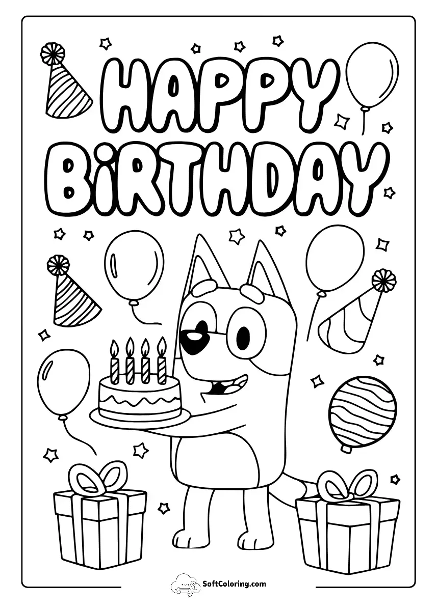 Bluey Happy Birthday Coloring Pages