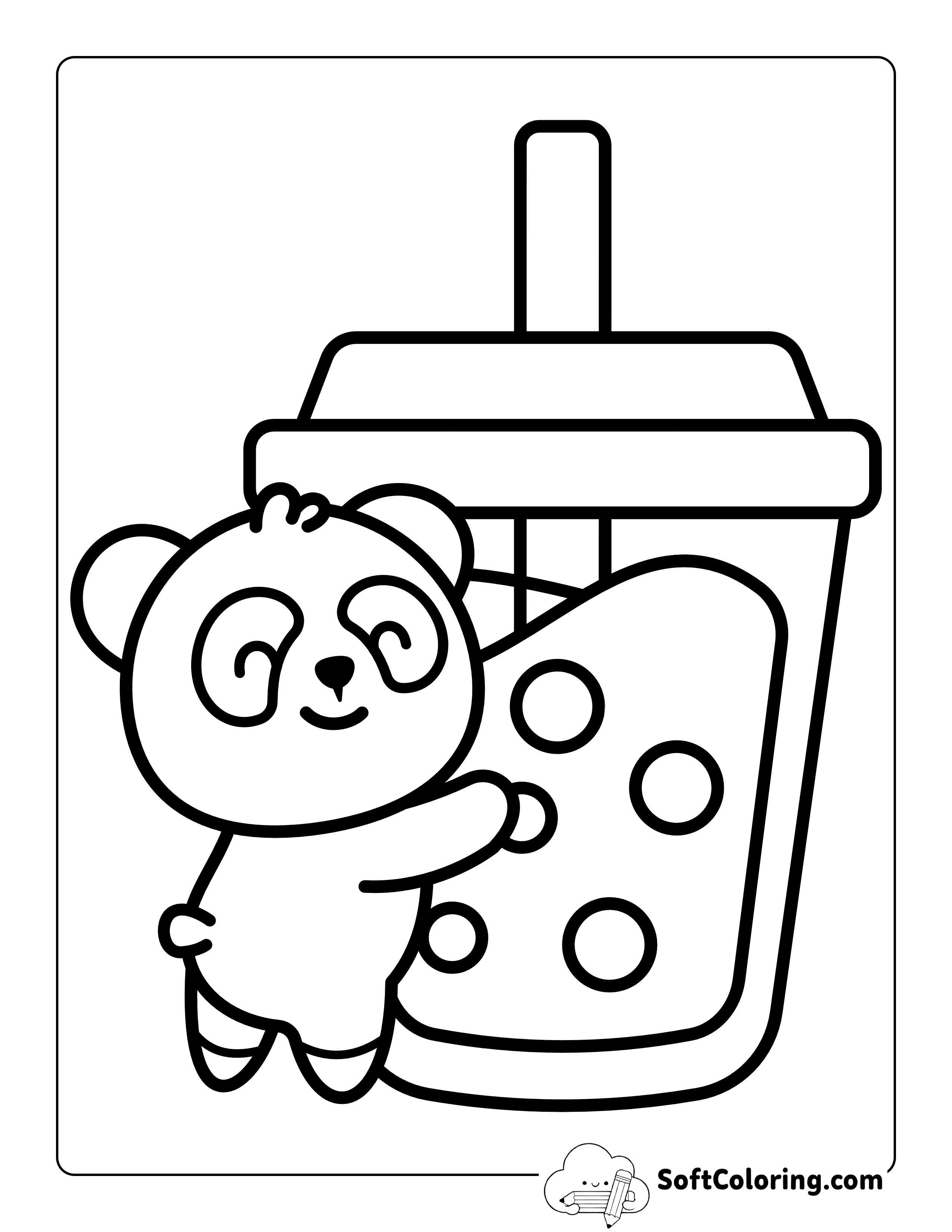 Cute Panda Hugging Bubble Tea Coloring Page