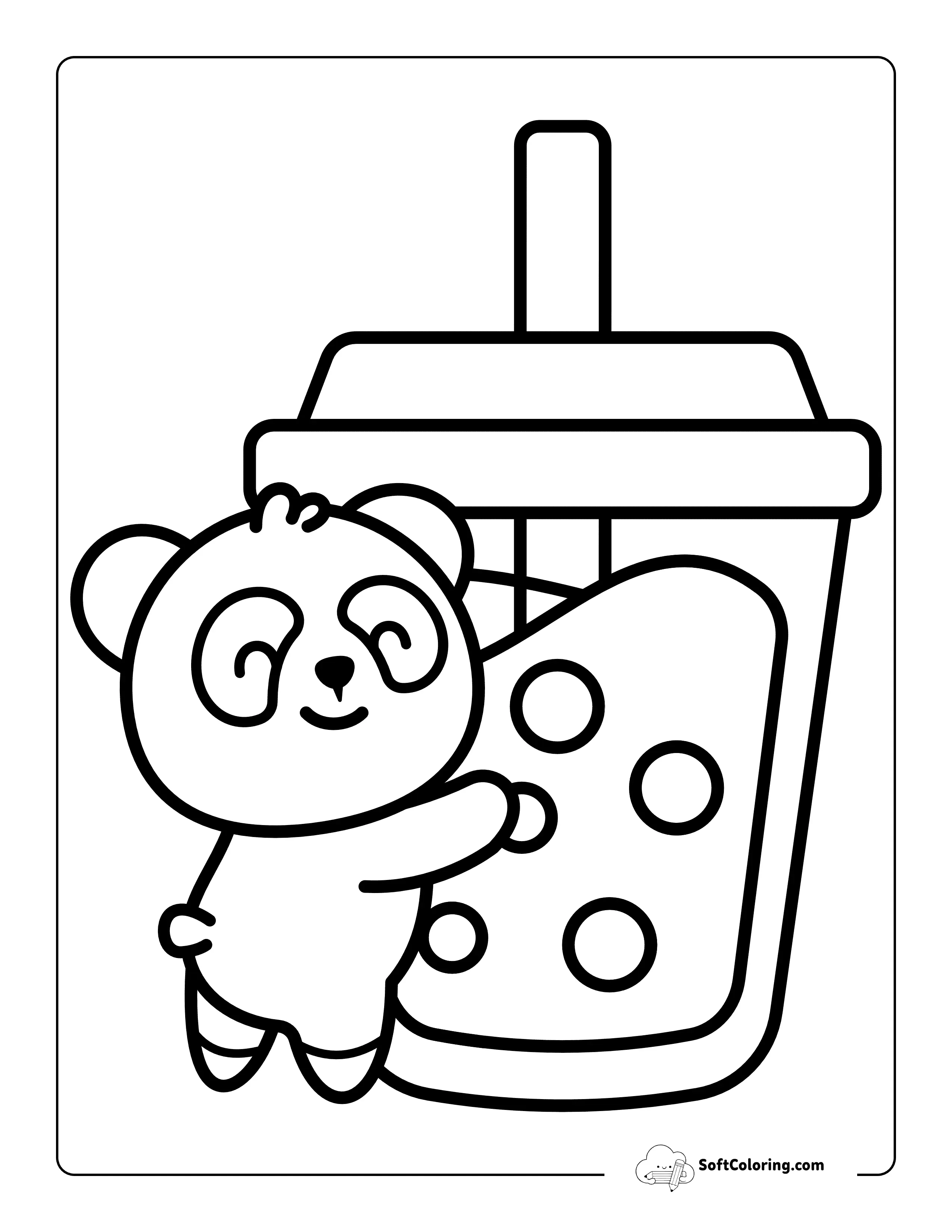 Cute Panda Hugging Bubble Tea Coloring Page