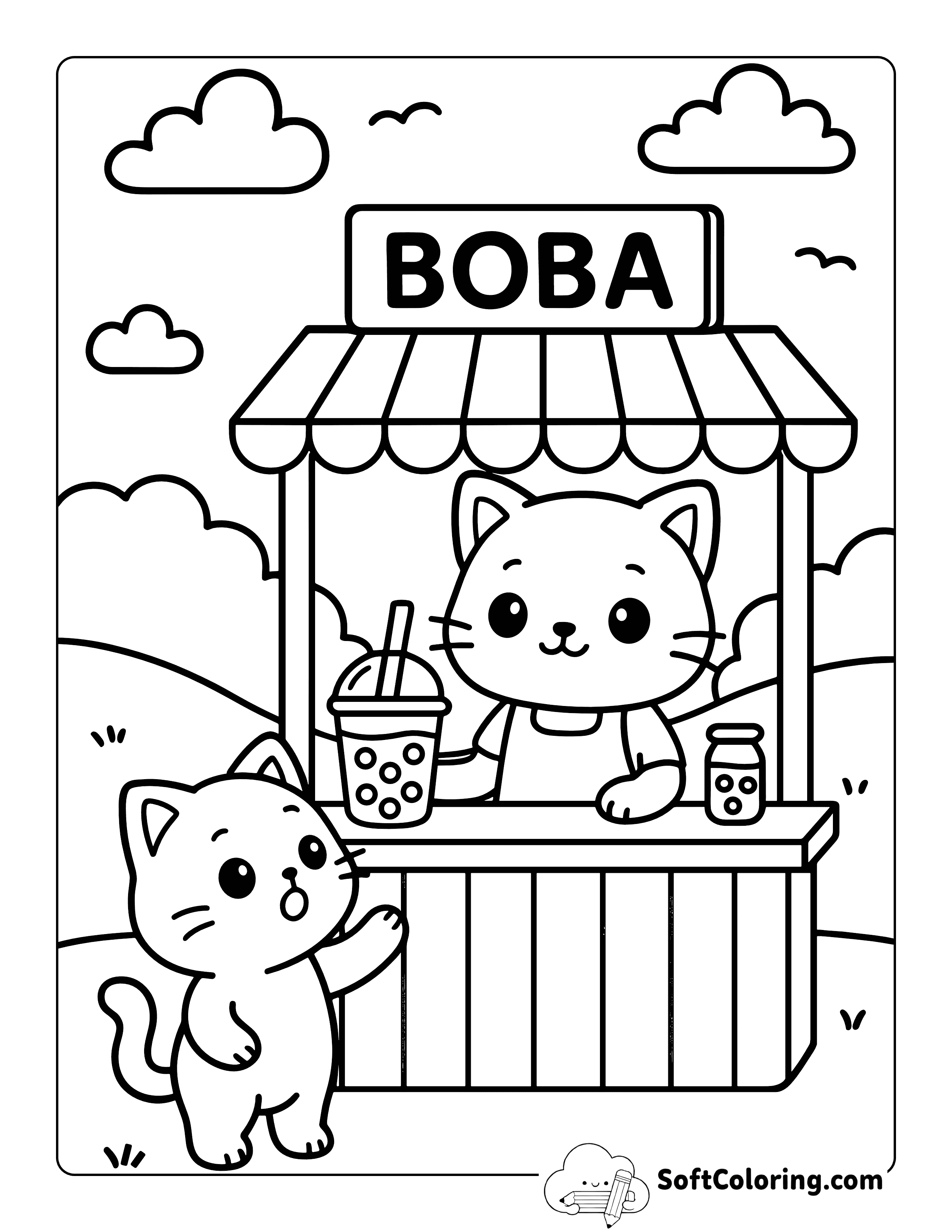 Cute Kawaii Cat Ordering Boba Outside