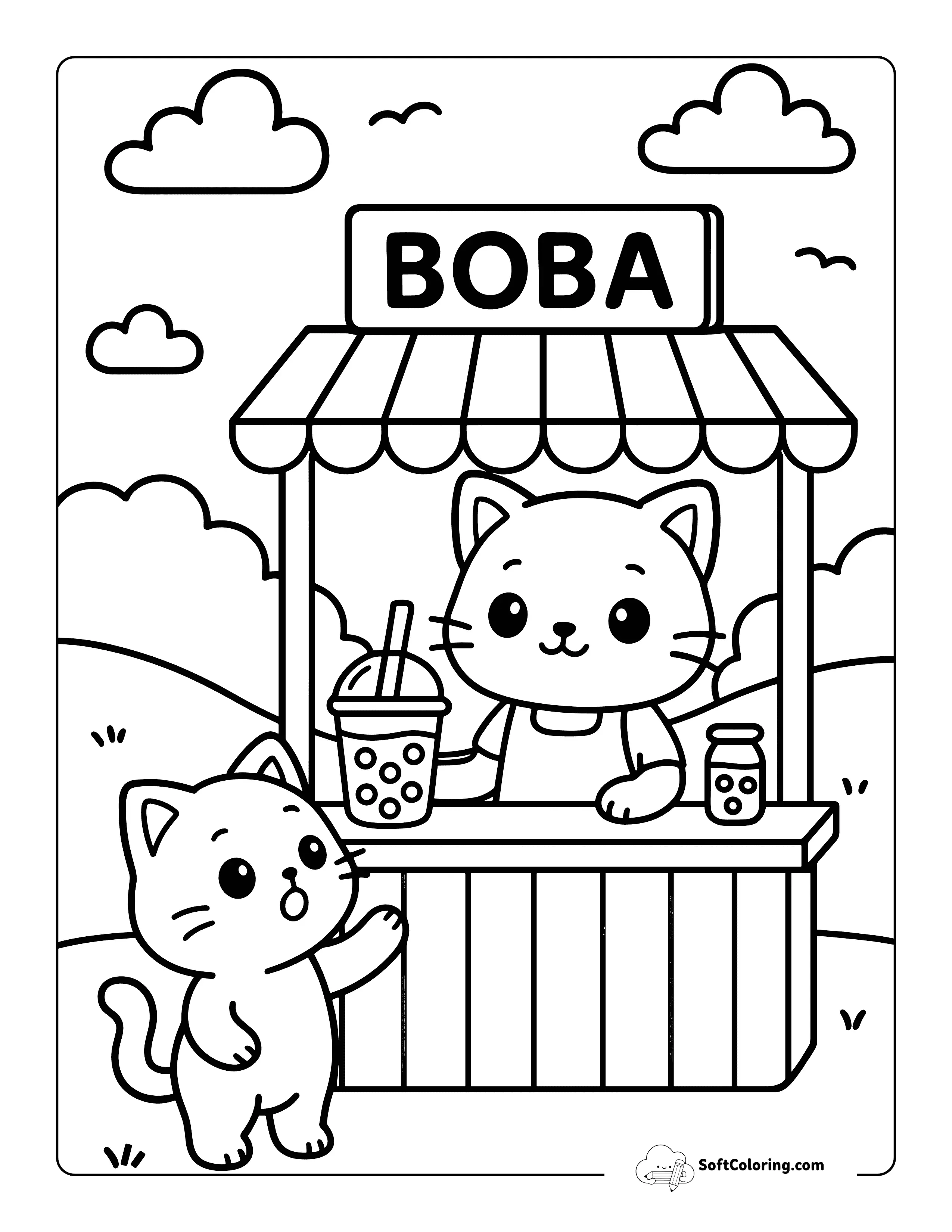 Cute Kawaii Cat Ordering Boba Outside