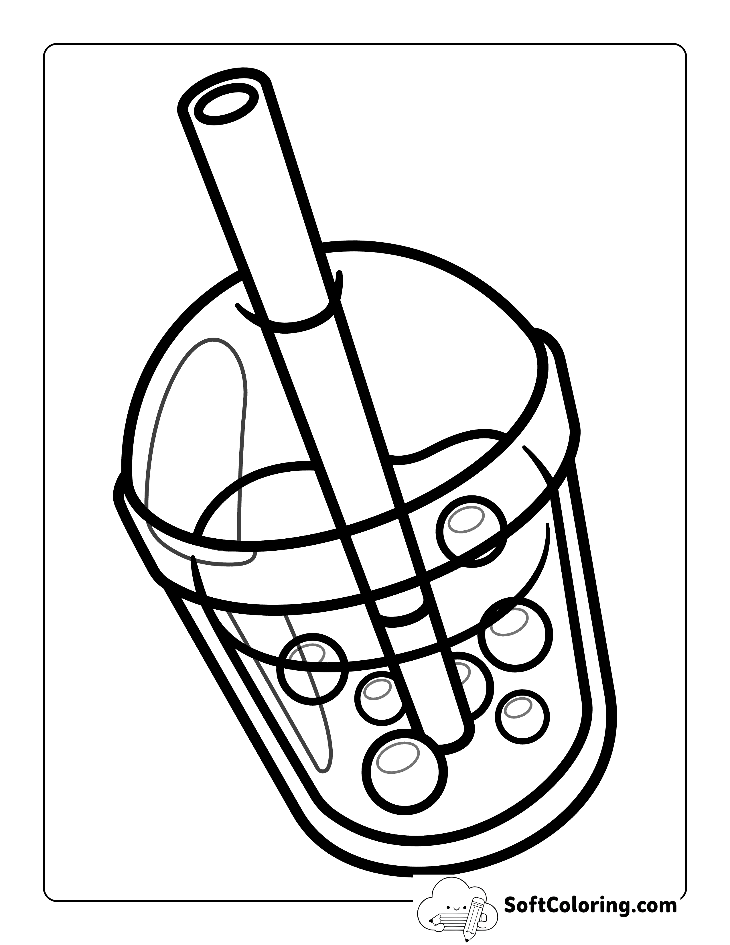 Easy Cute Boba Cup with Thick Outlines to Color