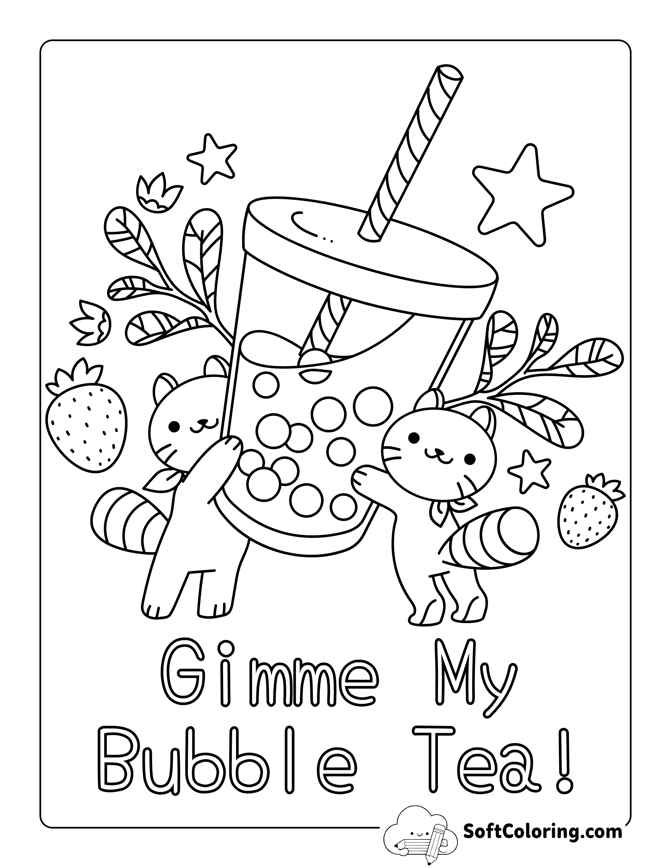 Cute Kawaii Cats Carrying Bubble Tea