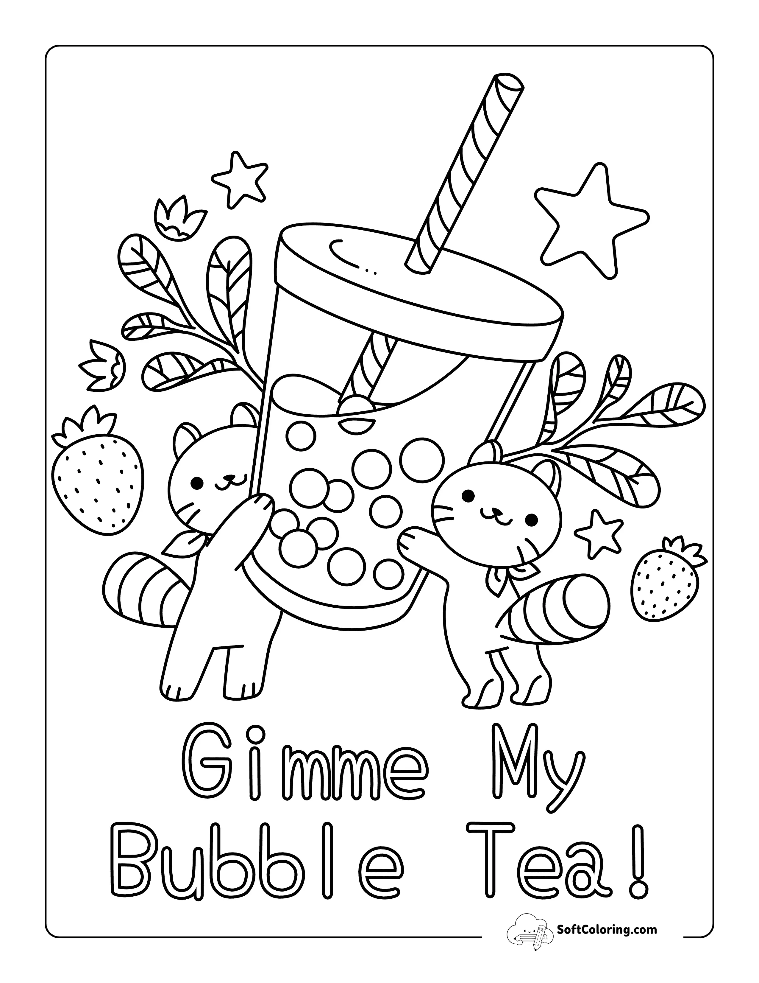 Cute Kawaii Cats Carrying Bubble Tea