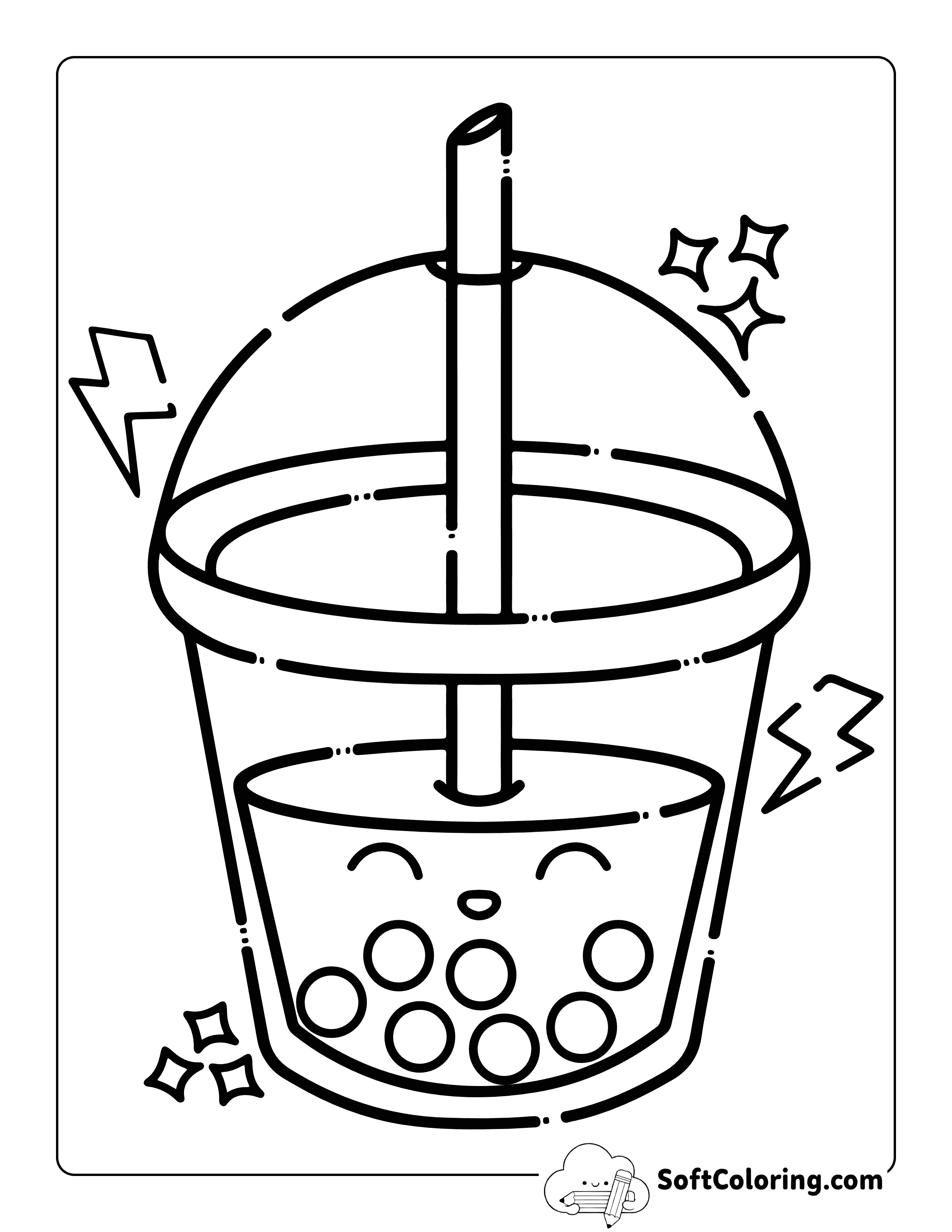 Simple Kawaii Bubble Tea Coloring Page for Kids