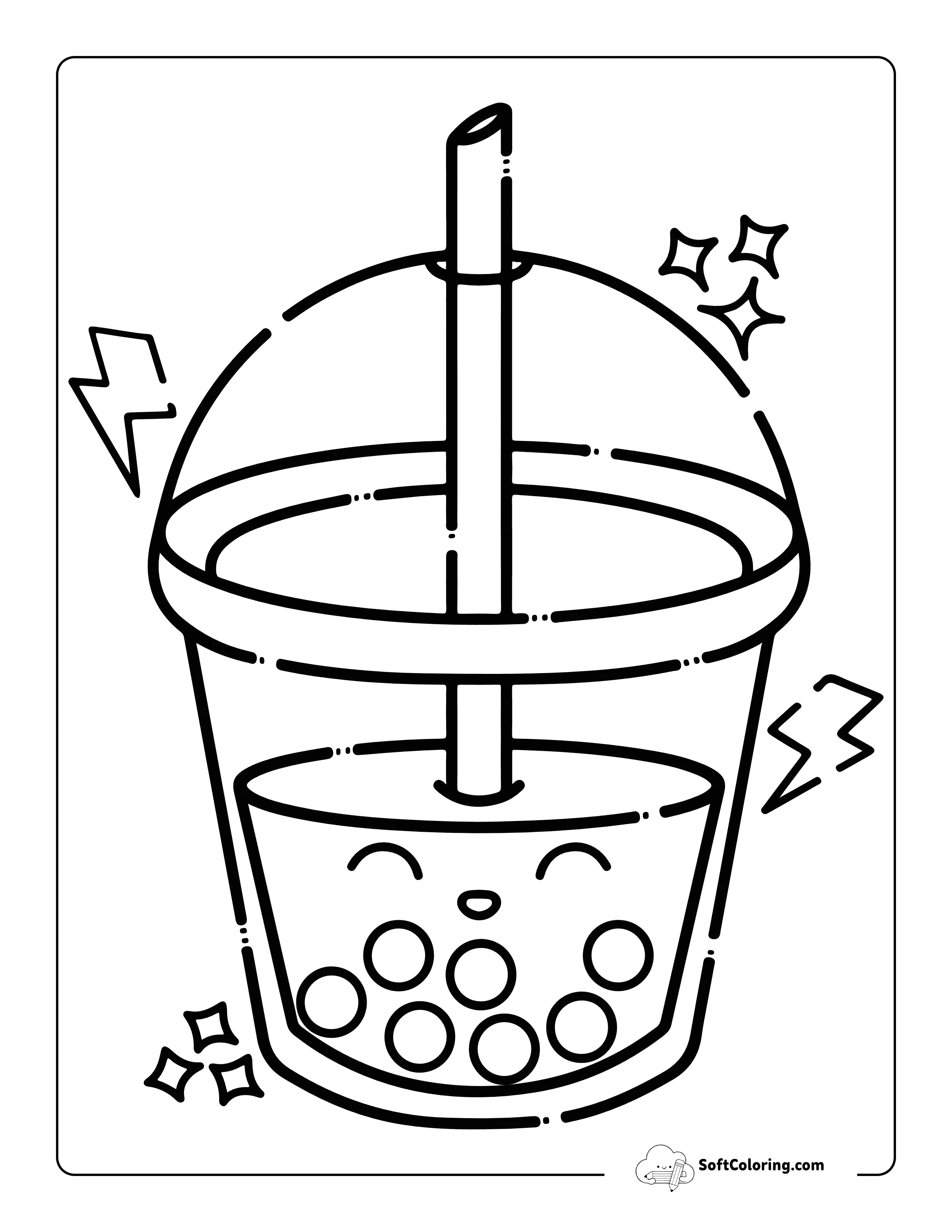 Simple Kawaii Bubble Tea Coloring Page For Kids