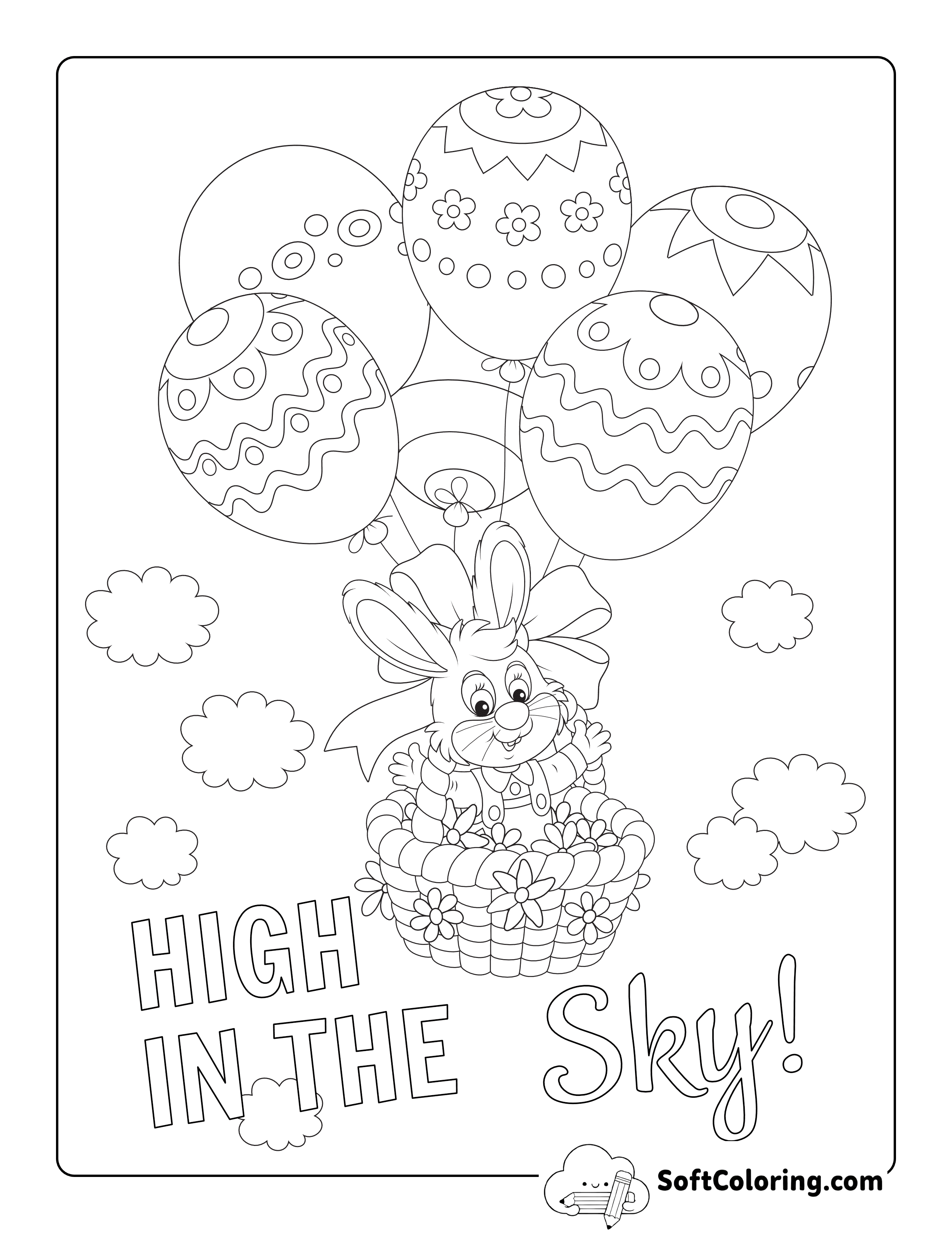 Hot Air Balloon Bunny Rabbit Coloring Page