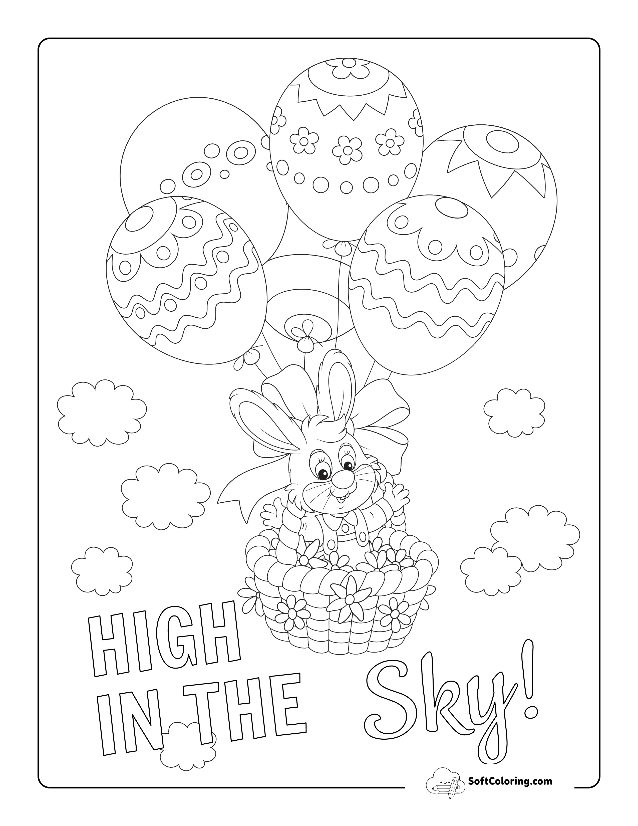 Hot Air Balloon Bunny Rabbit Coloring Page