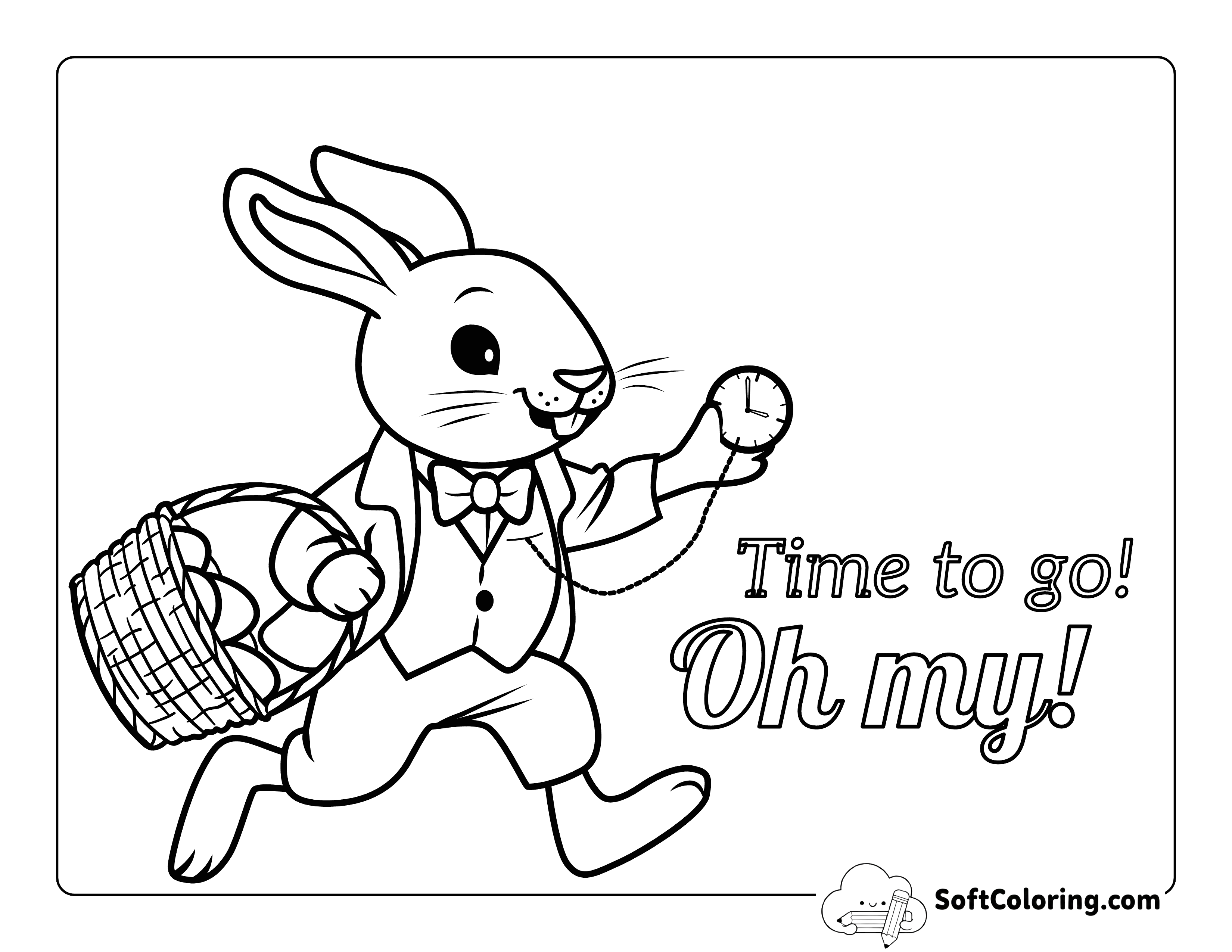 White Rabbit in a Hurry Coloring Page