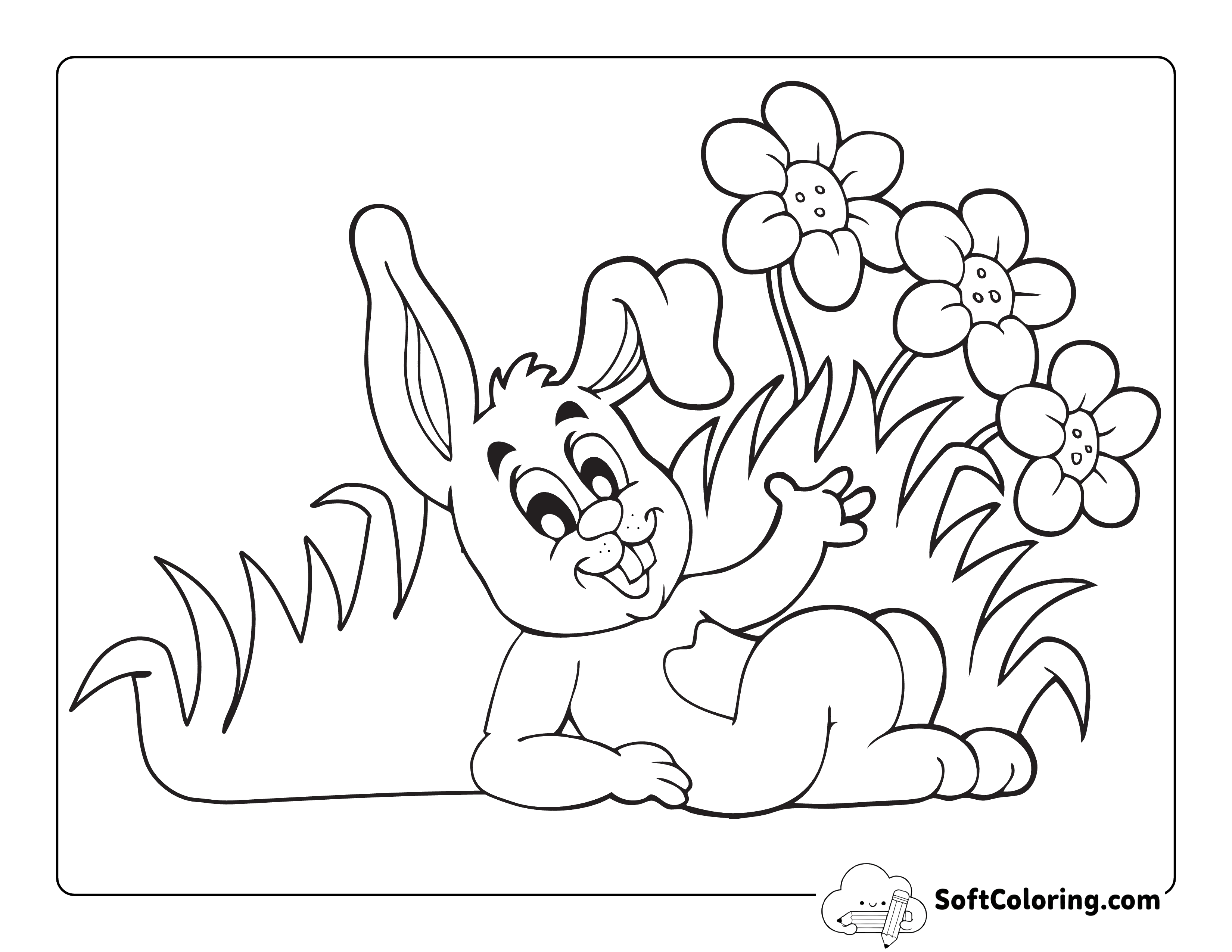 Simple Bunny Relaxing in Flowers