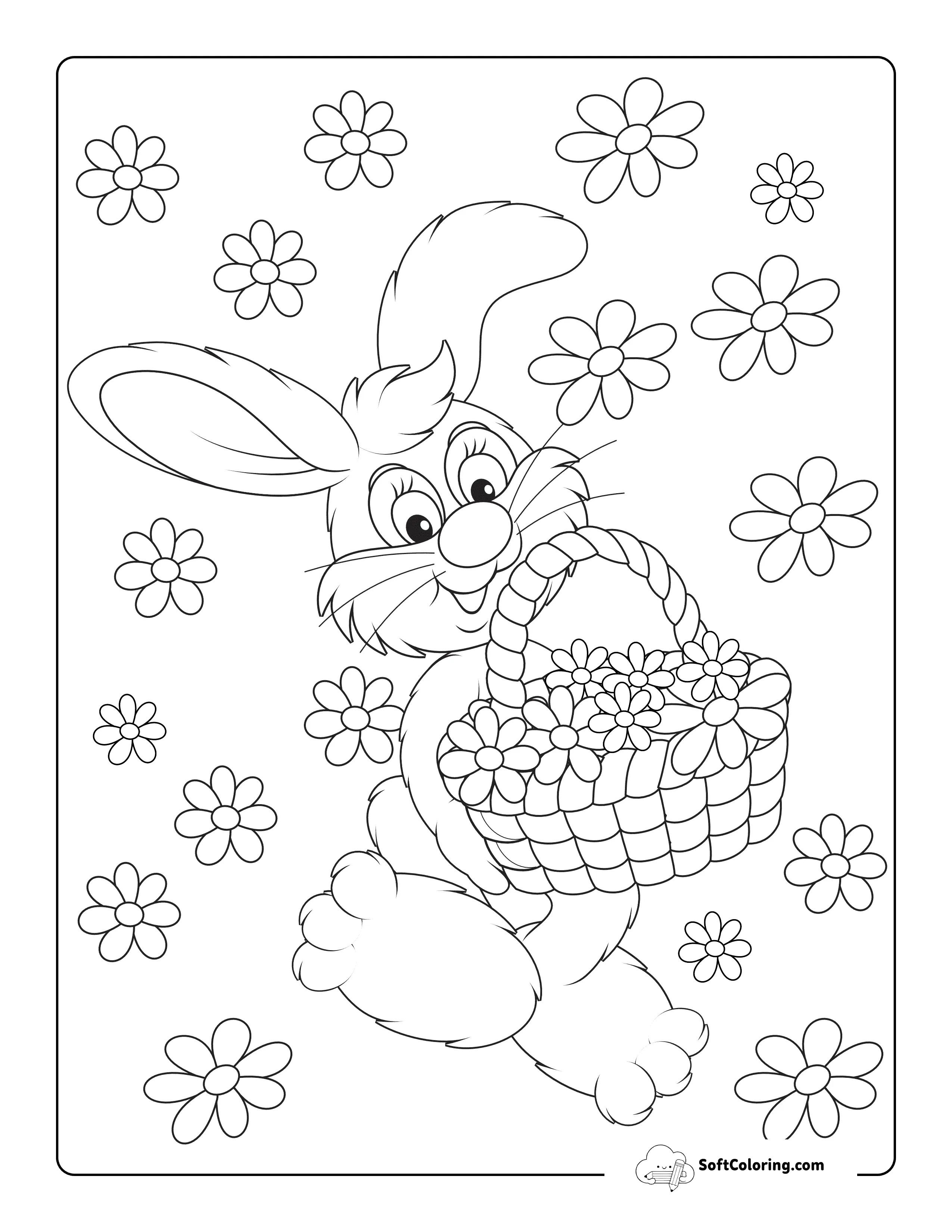 Spring Bunny Rabbit Hopping With Flower Basket