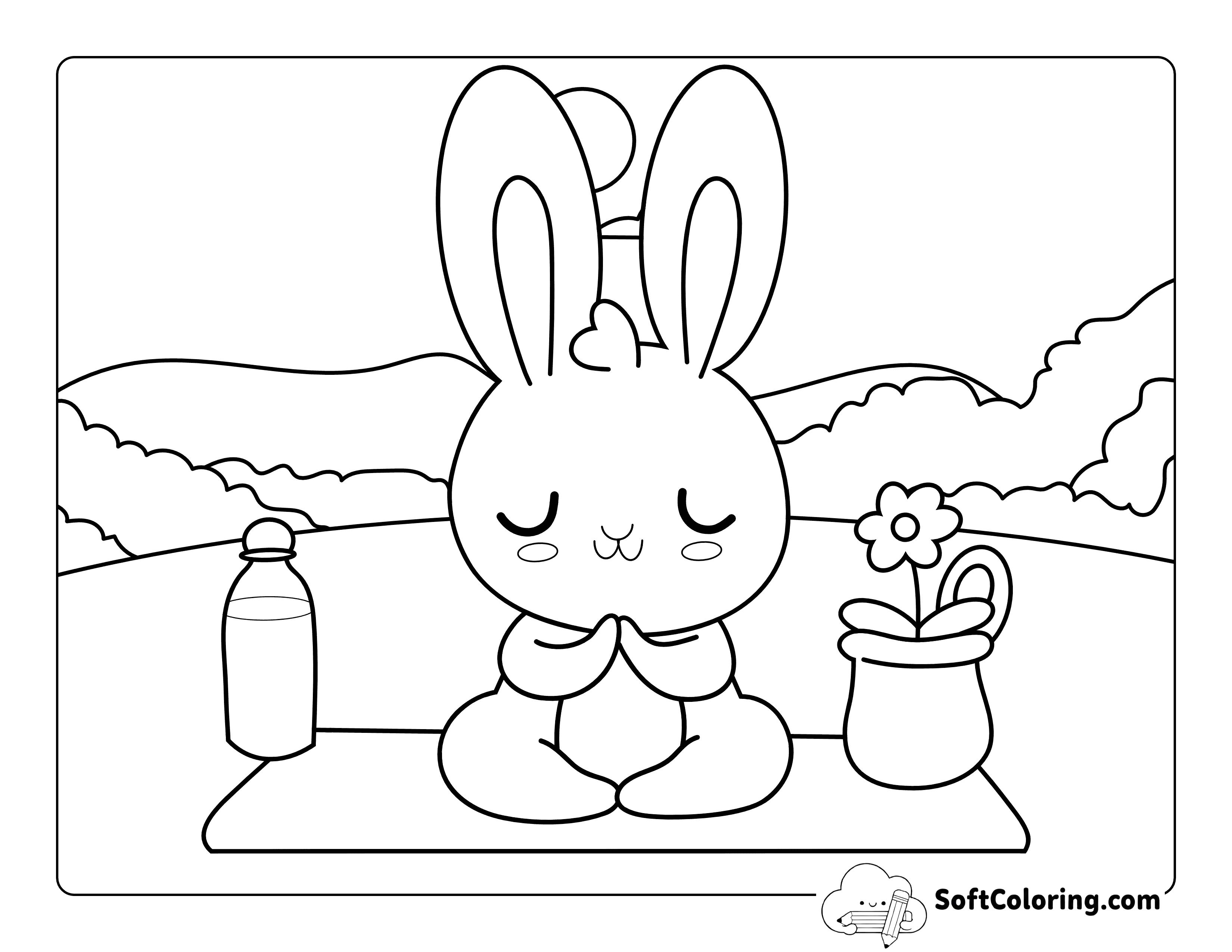Cute Meditating Bunny Coloring Page