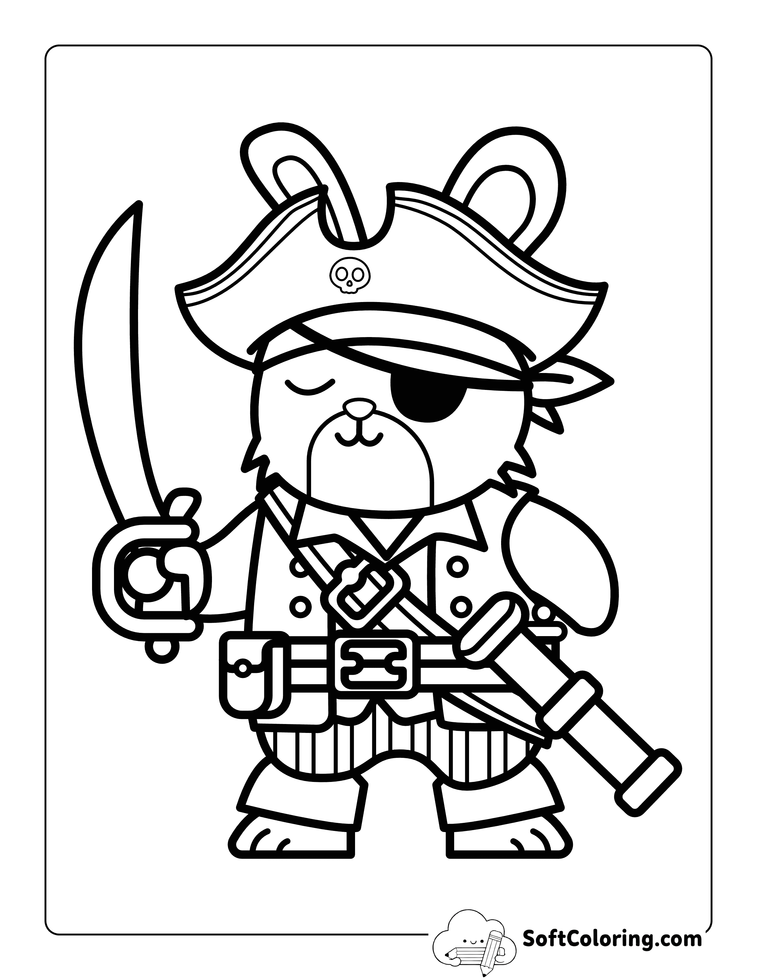 Easy Pirate Rabbit Coloring Page for Kids