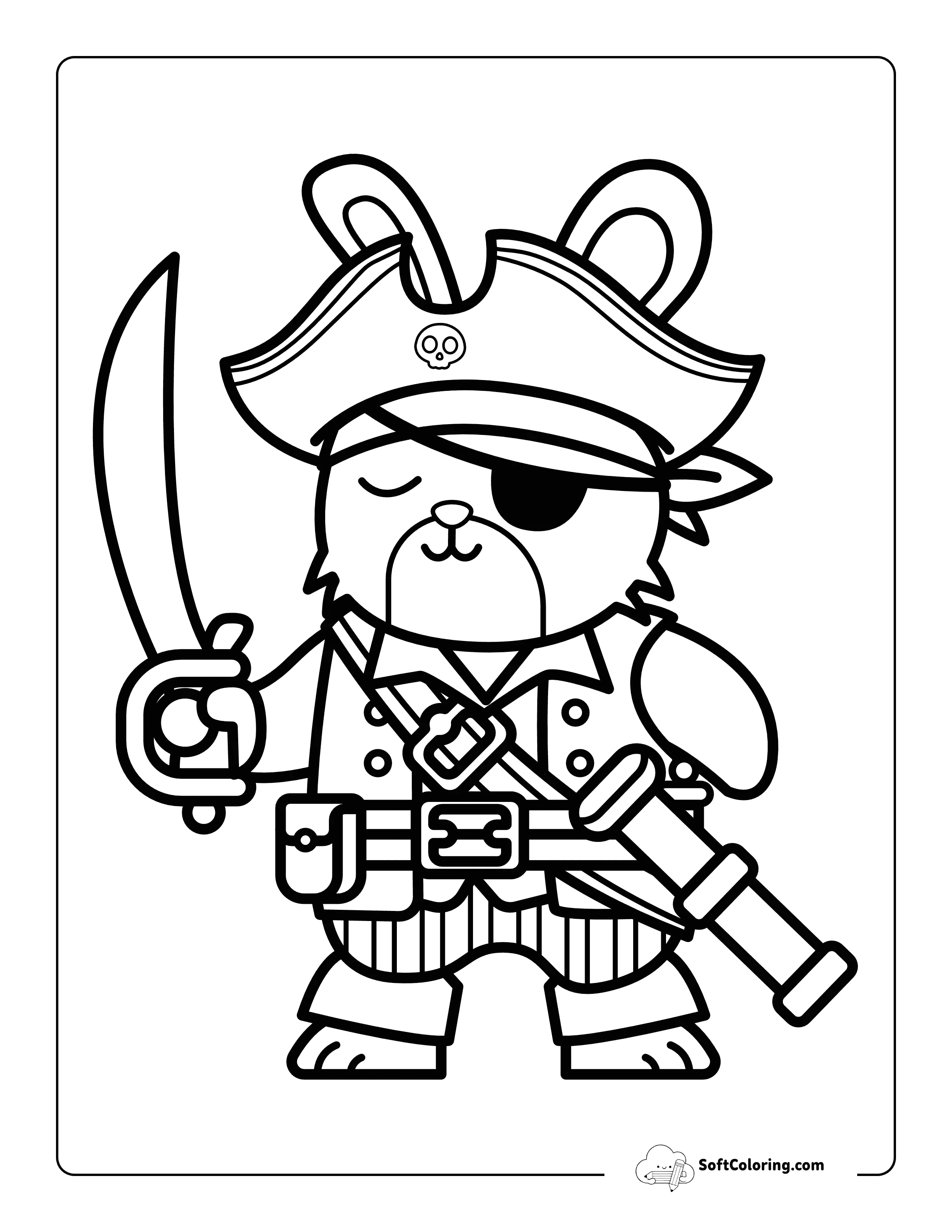 Easy Pirate Rabbit Coloring Page For Kids