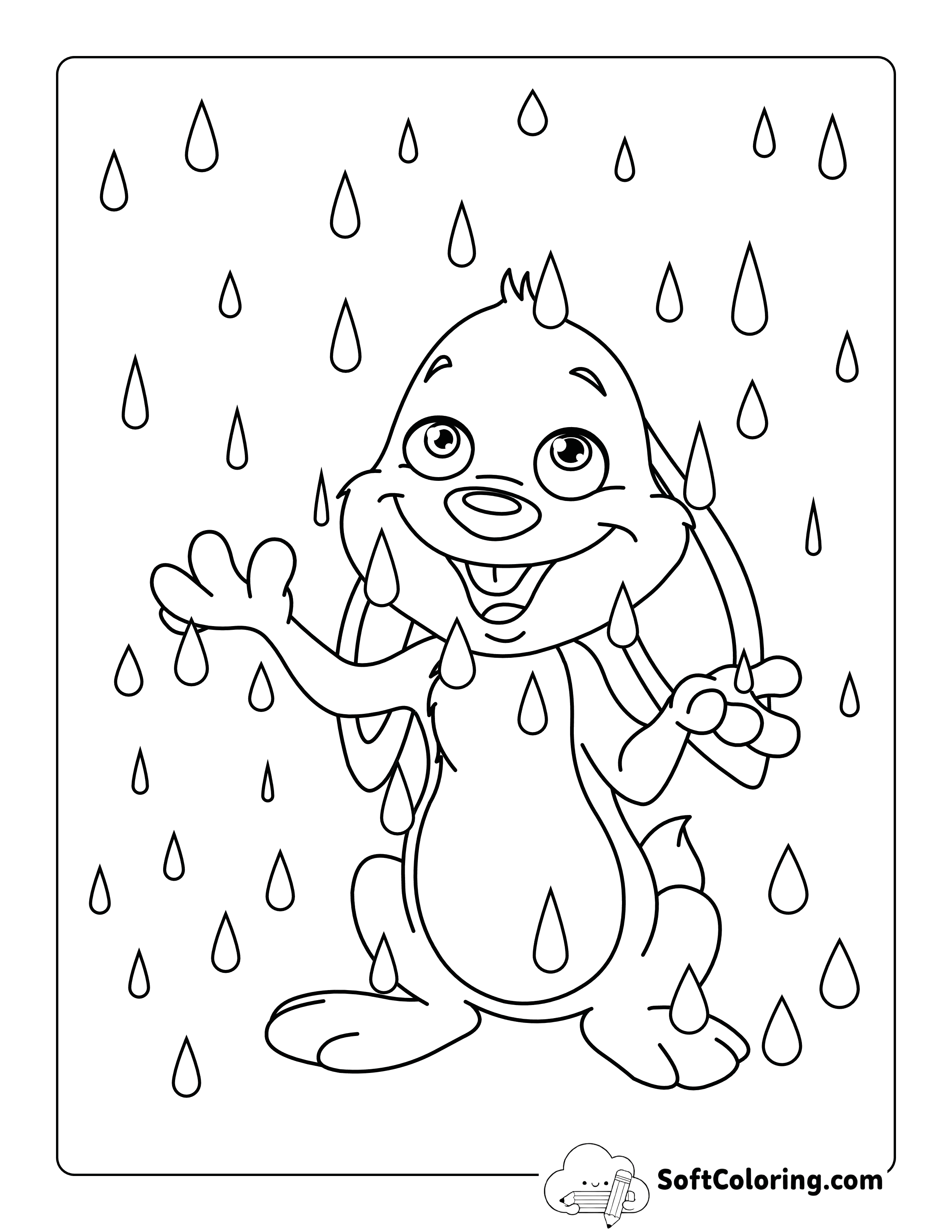 Spring Rain Bunny Coloring Page