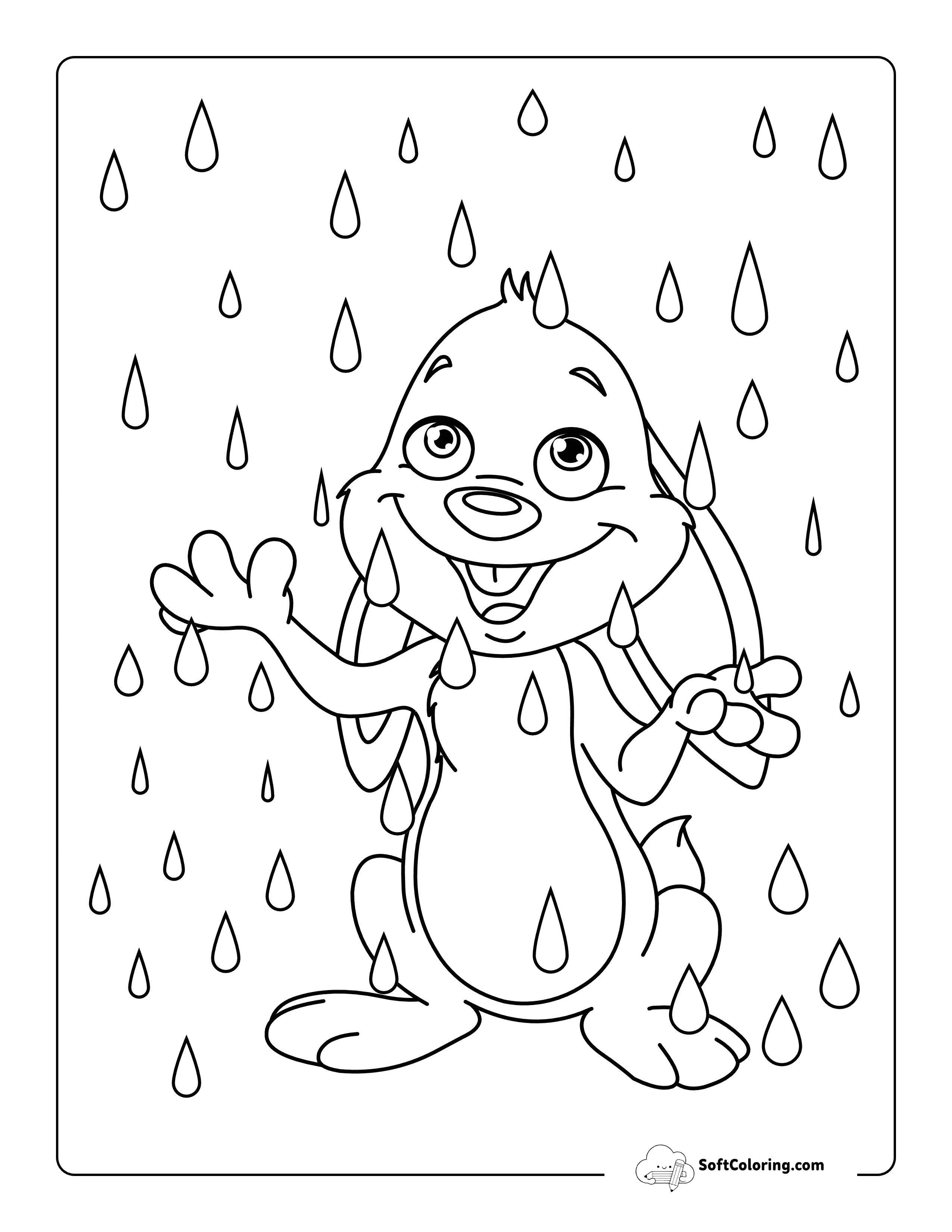 Spring Rain Bunny Coloring Page