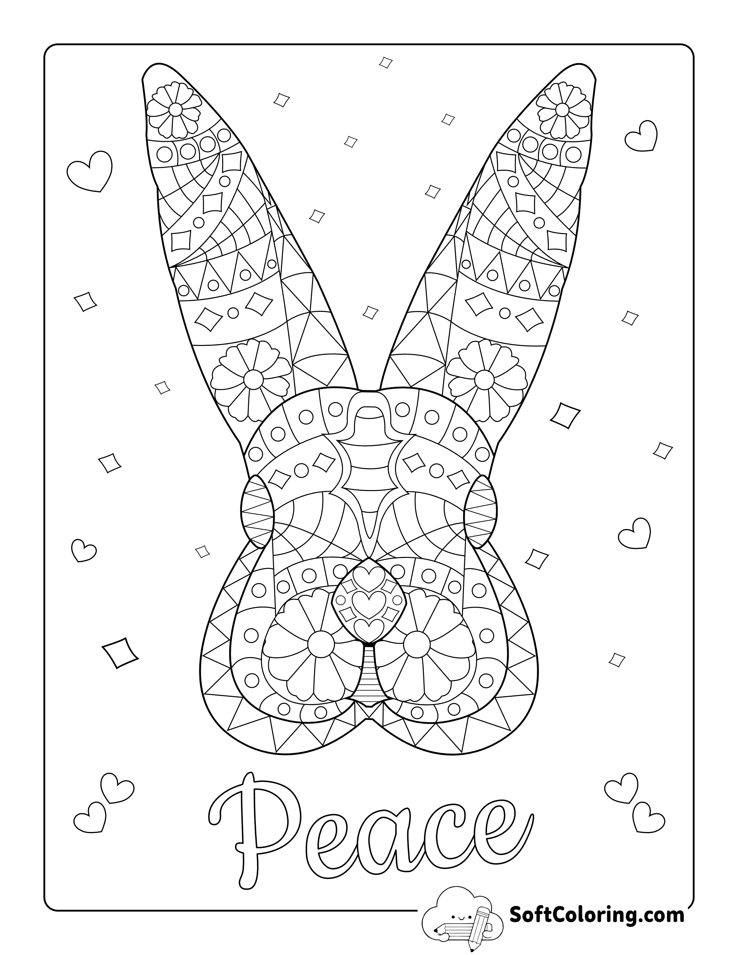 Easy Patterned Bunny Coloring Page for Teens and Adults