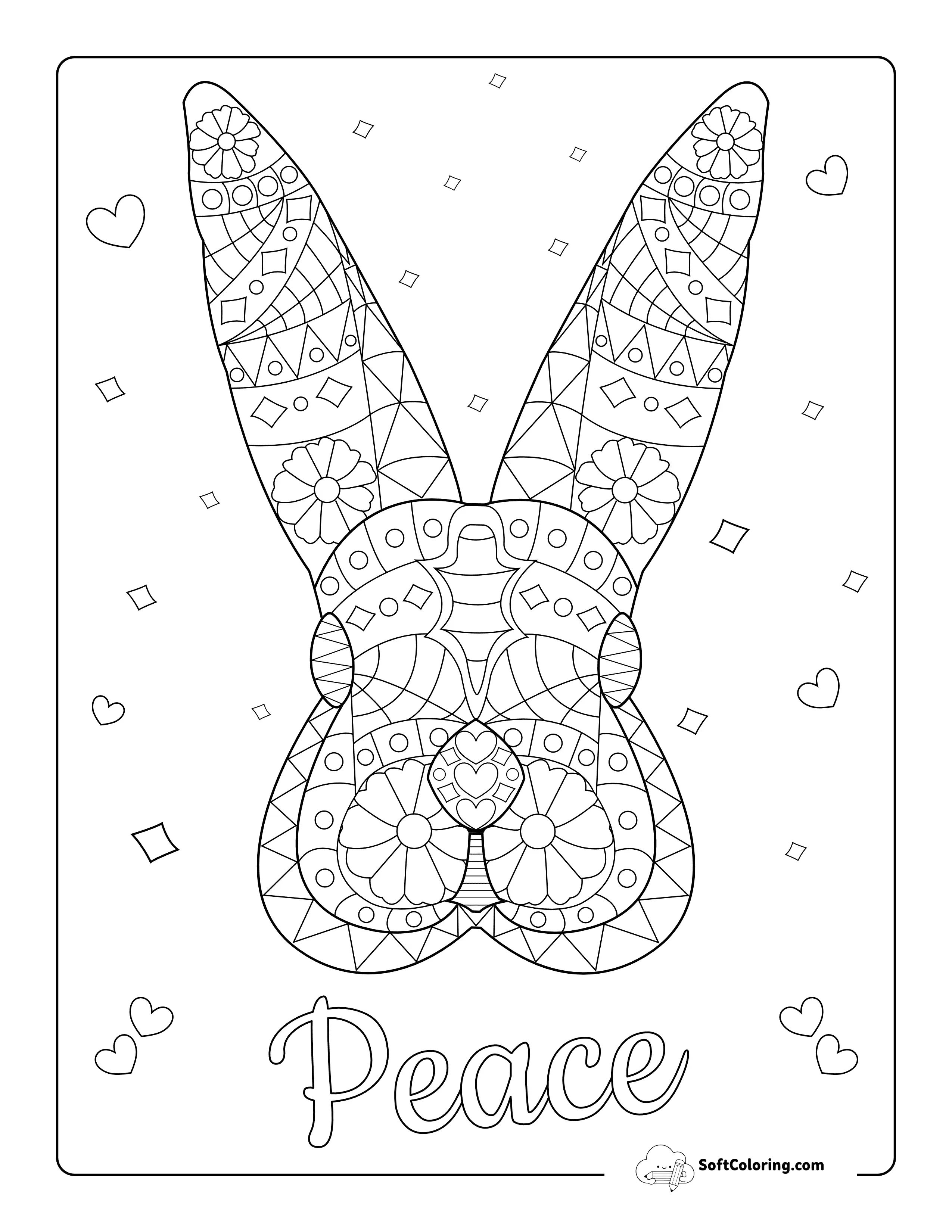 Easy Patterned Bunny Coloring Page For Teens And Adults