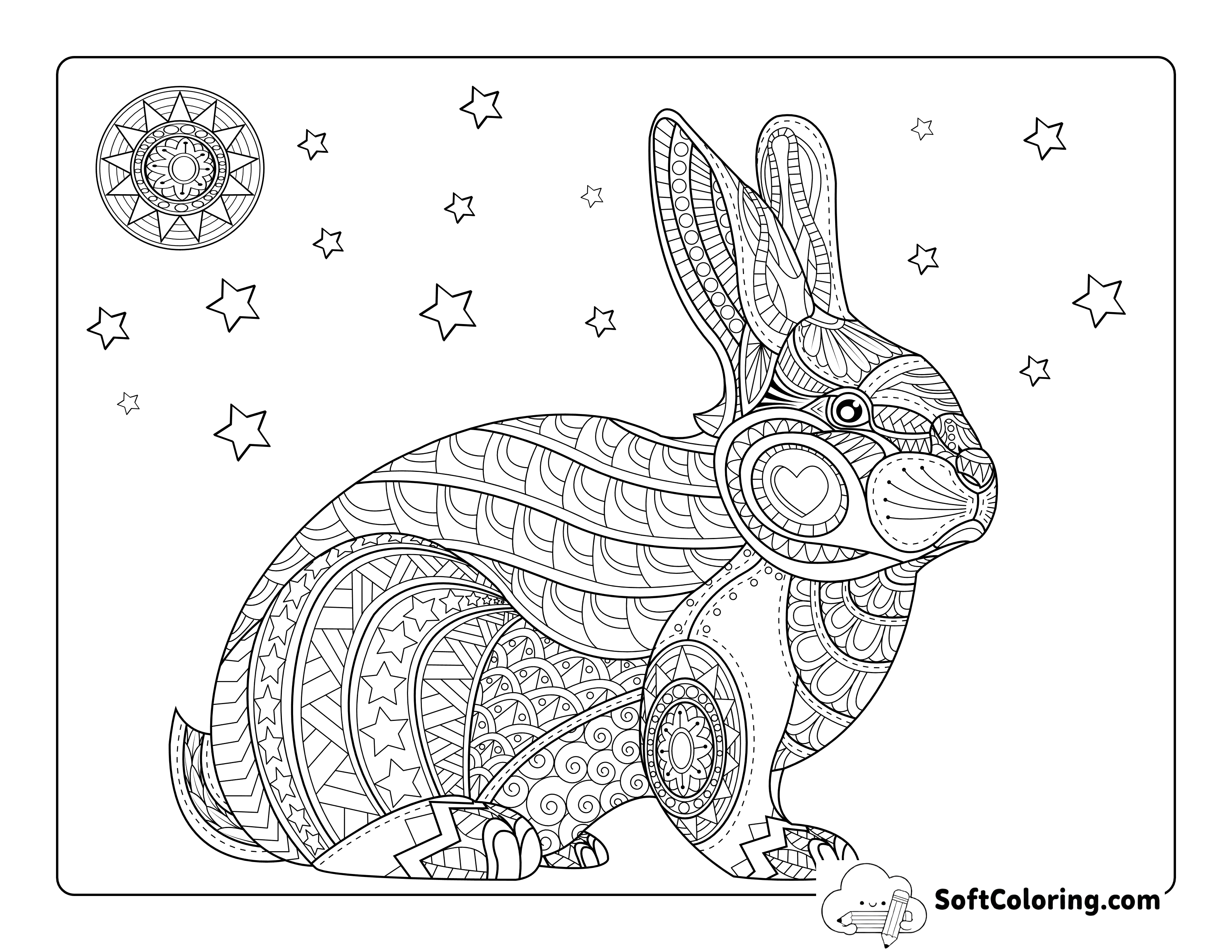 Patterned Bunny Coloring Page for Seniors and Adults