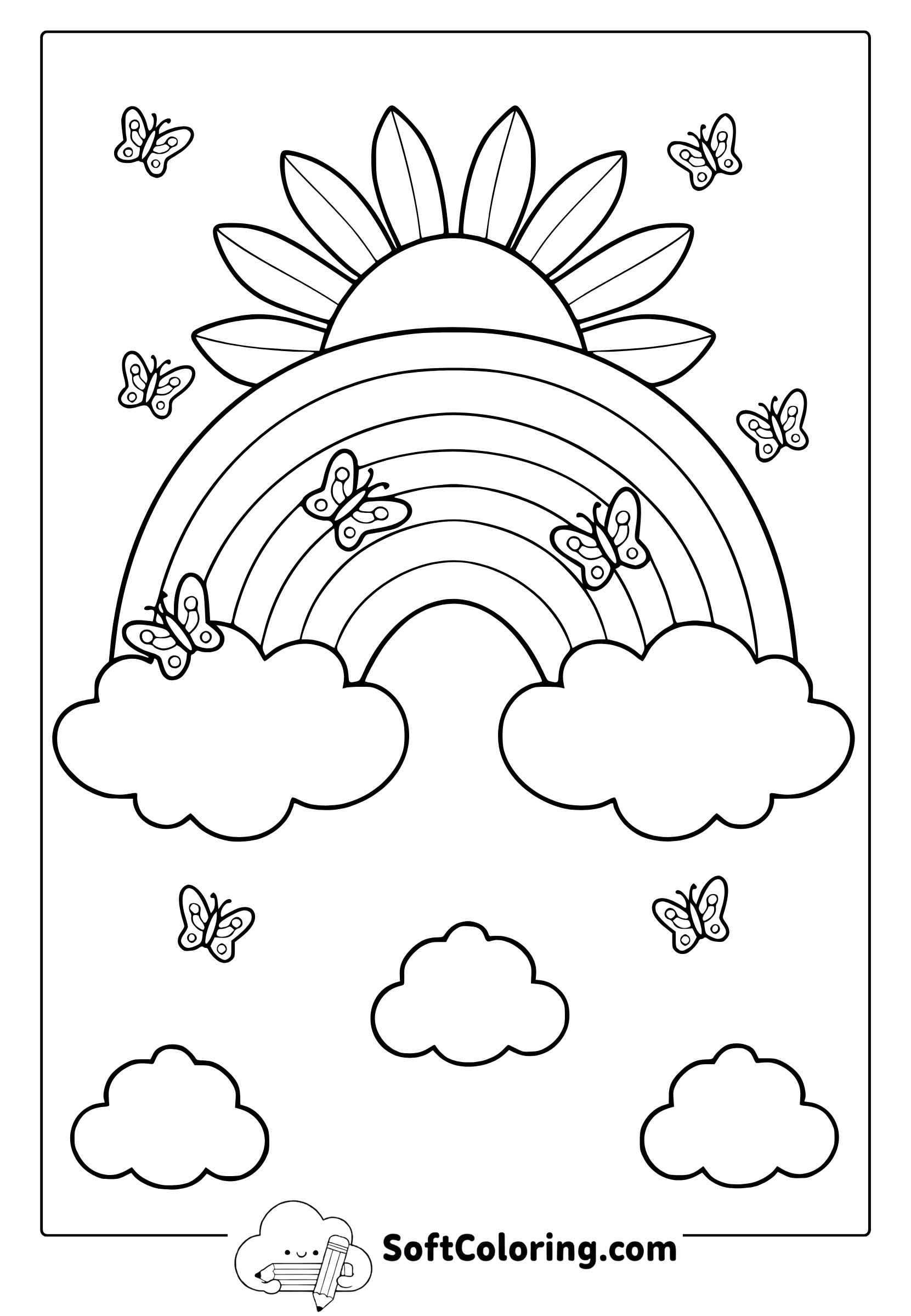 butterflies and rainbow coloring page