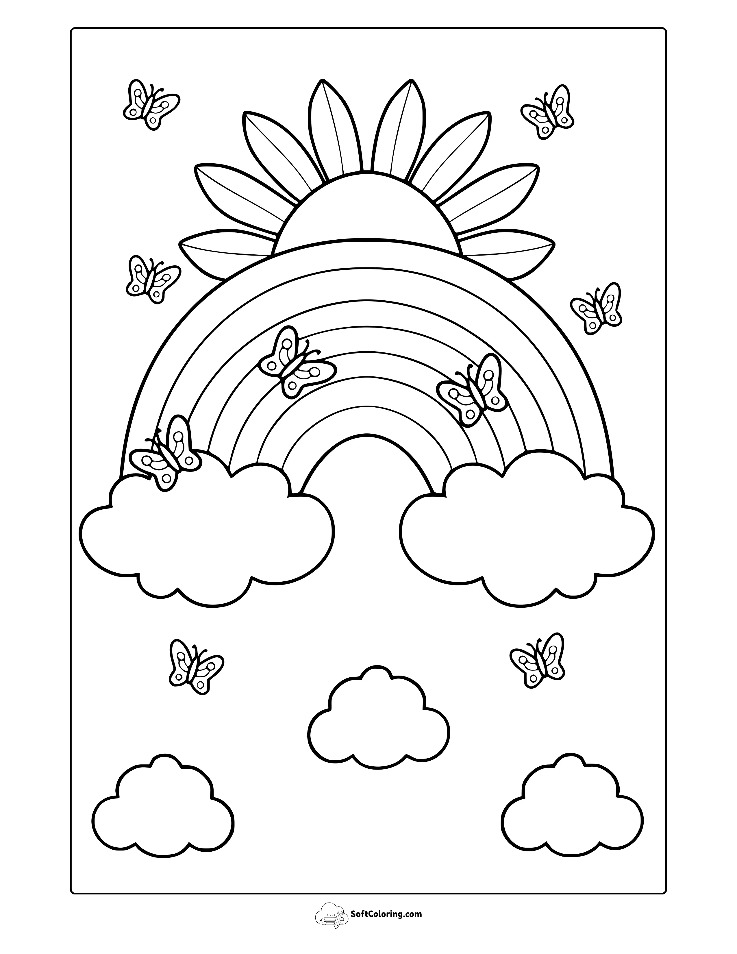 Butterflies And Rainbow Coloring Page