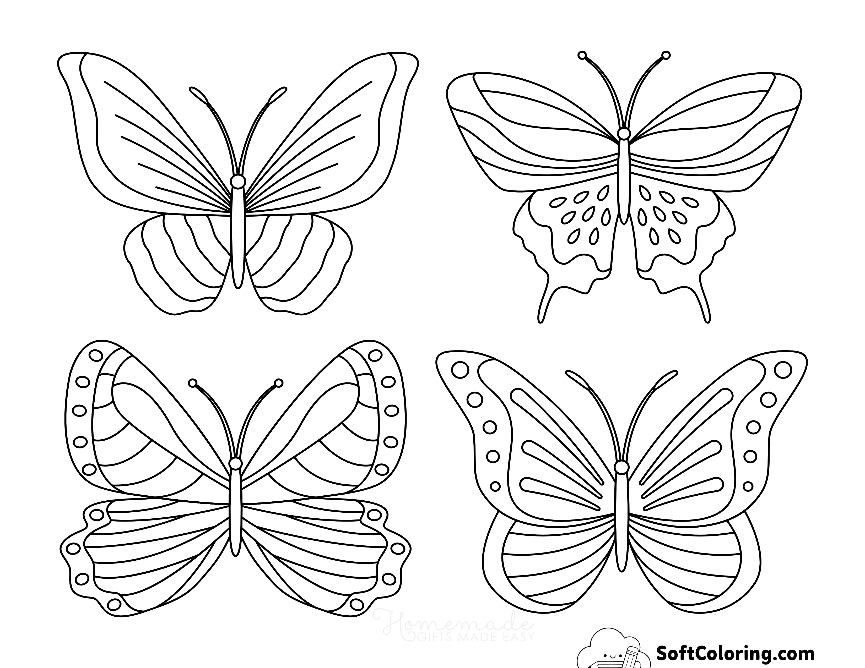Set Of 4 Butterflies To Color