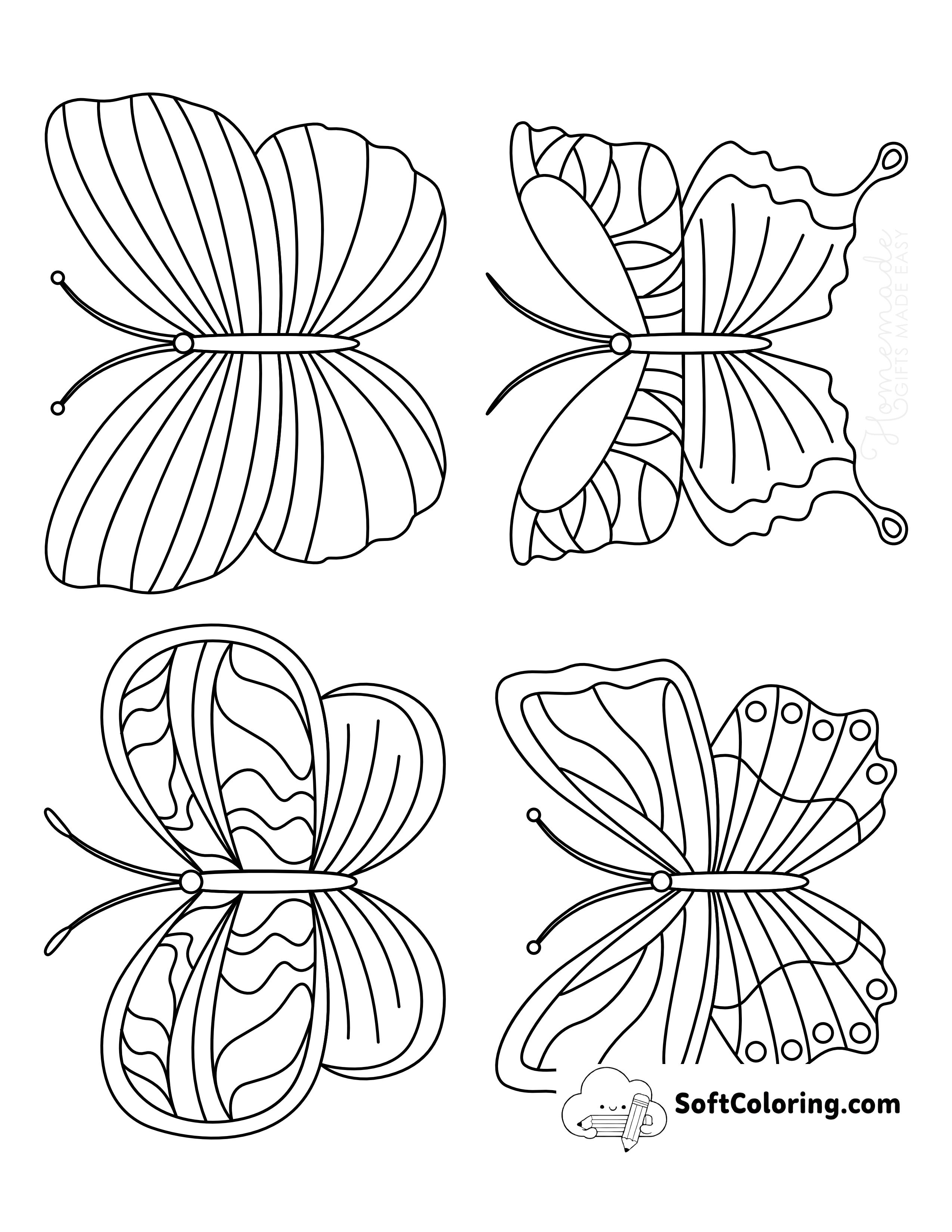 Set of 4 Butterfly Coloring Sheet