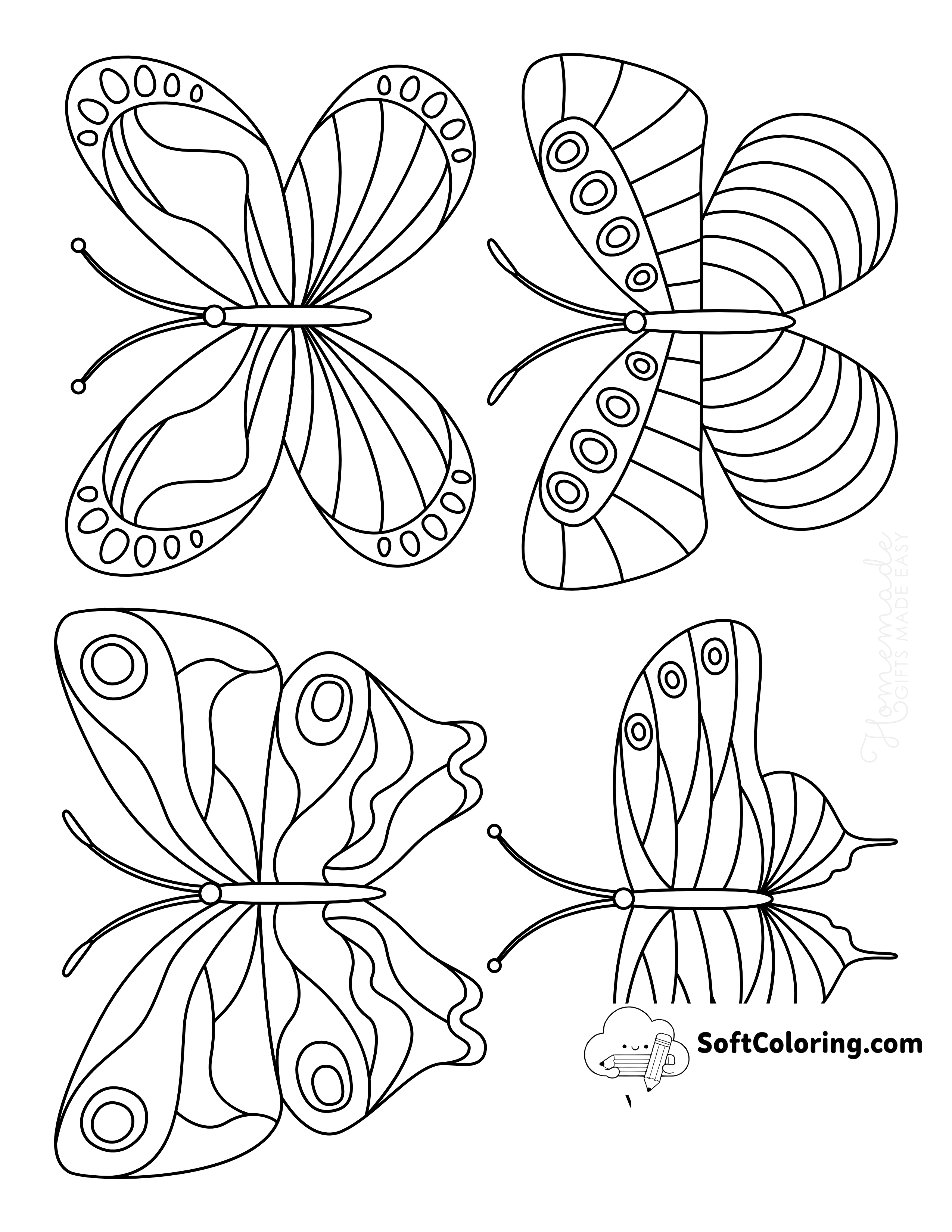 Set of 4 Free Printable Butterflies to Color