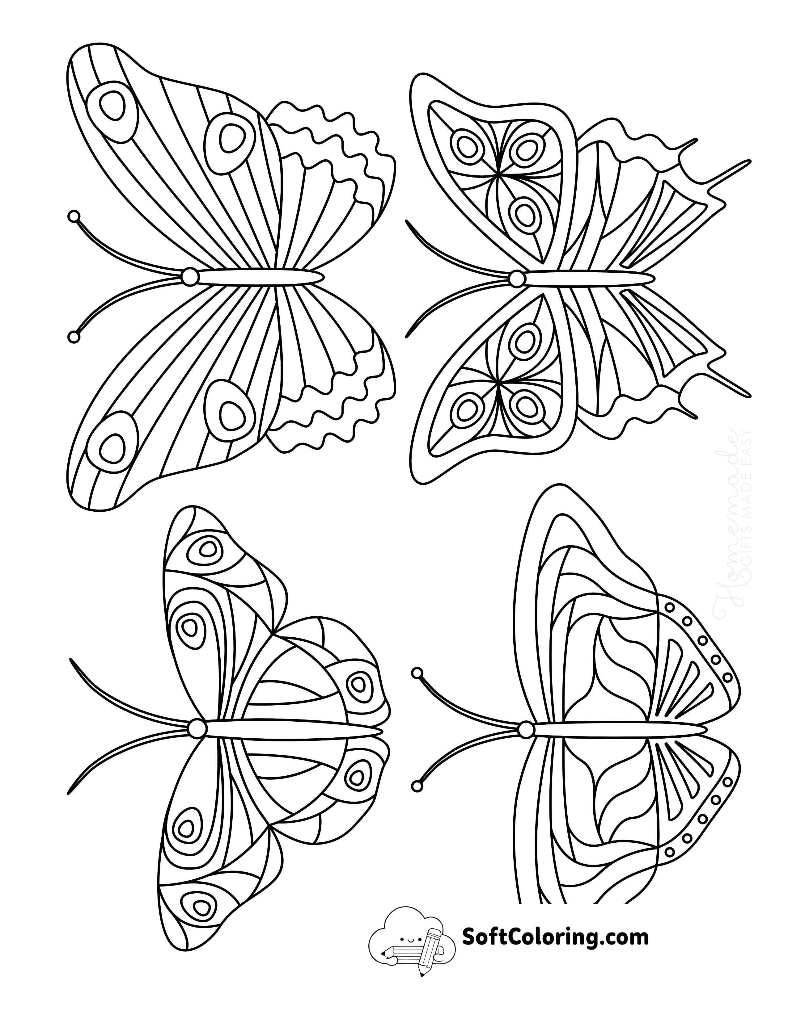 Set of 4 Butterflies to Color