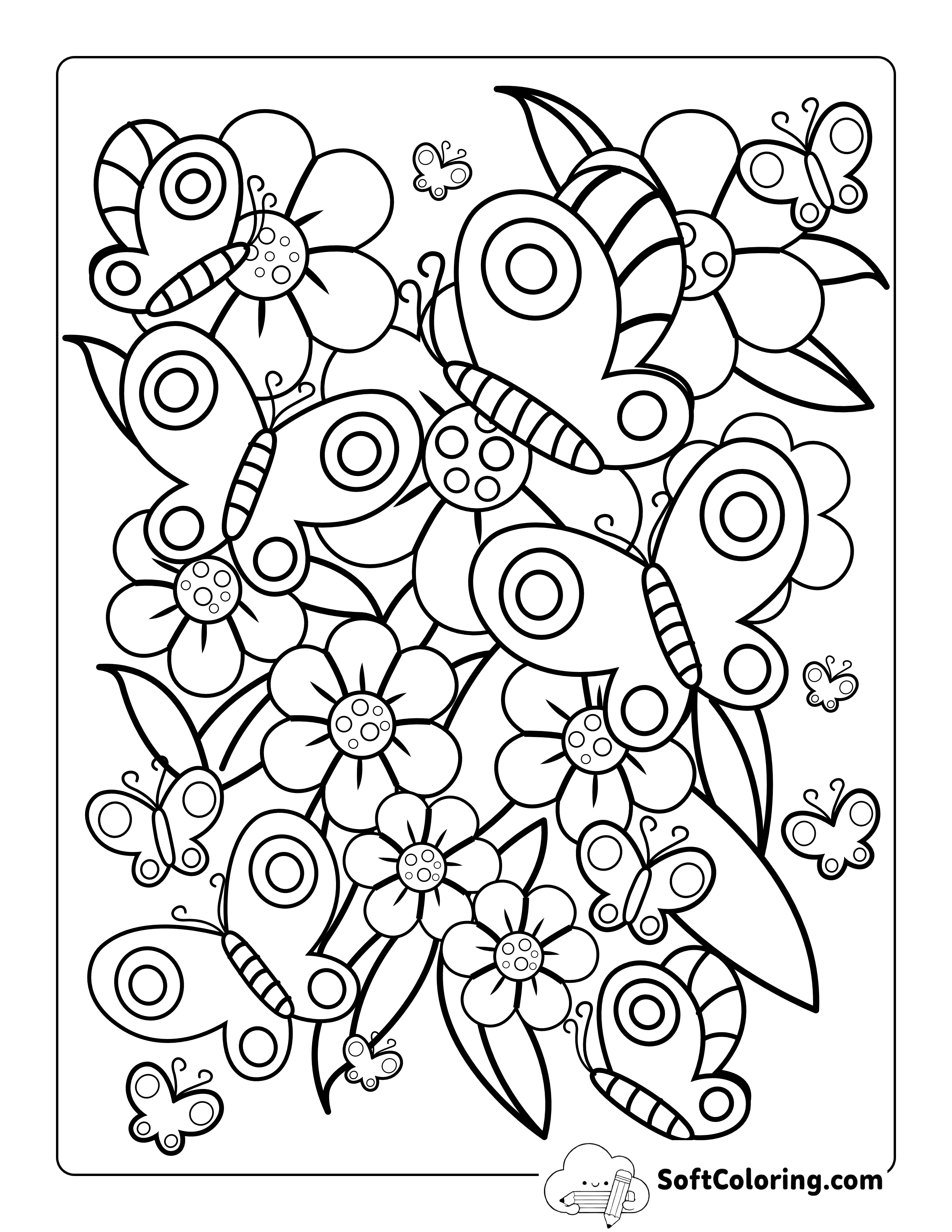 Garden Flowers & Butterflies Coloring Sheet