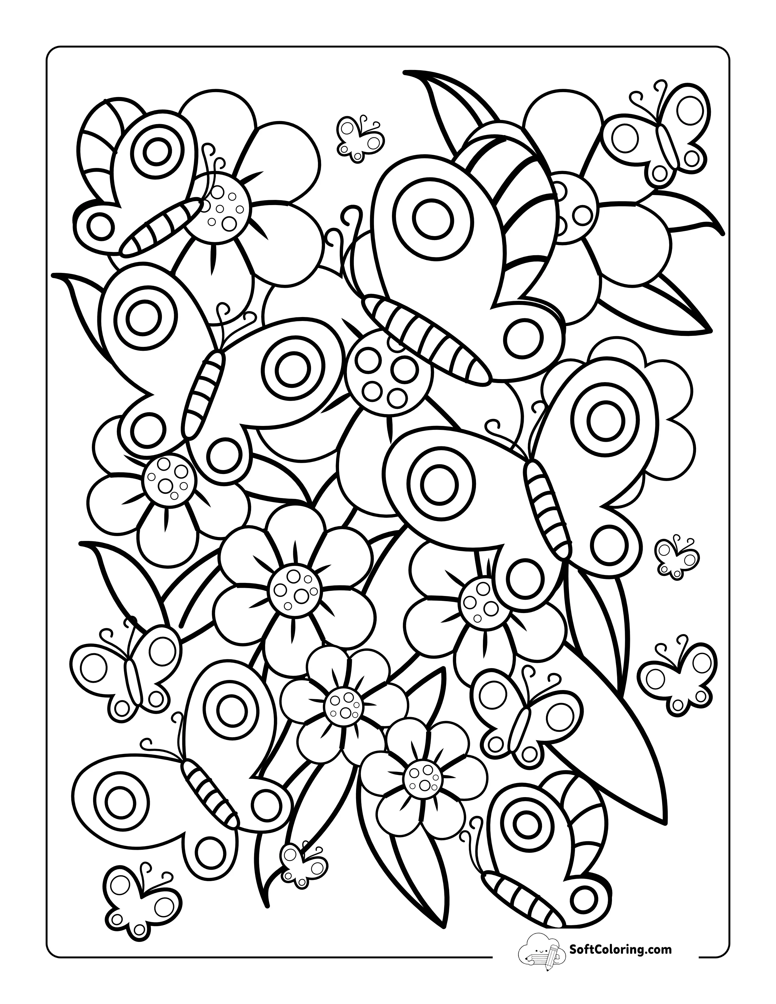 Garden Flowers & Butterflies Coloring Sheet