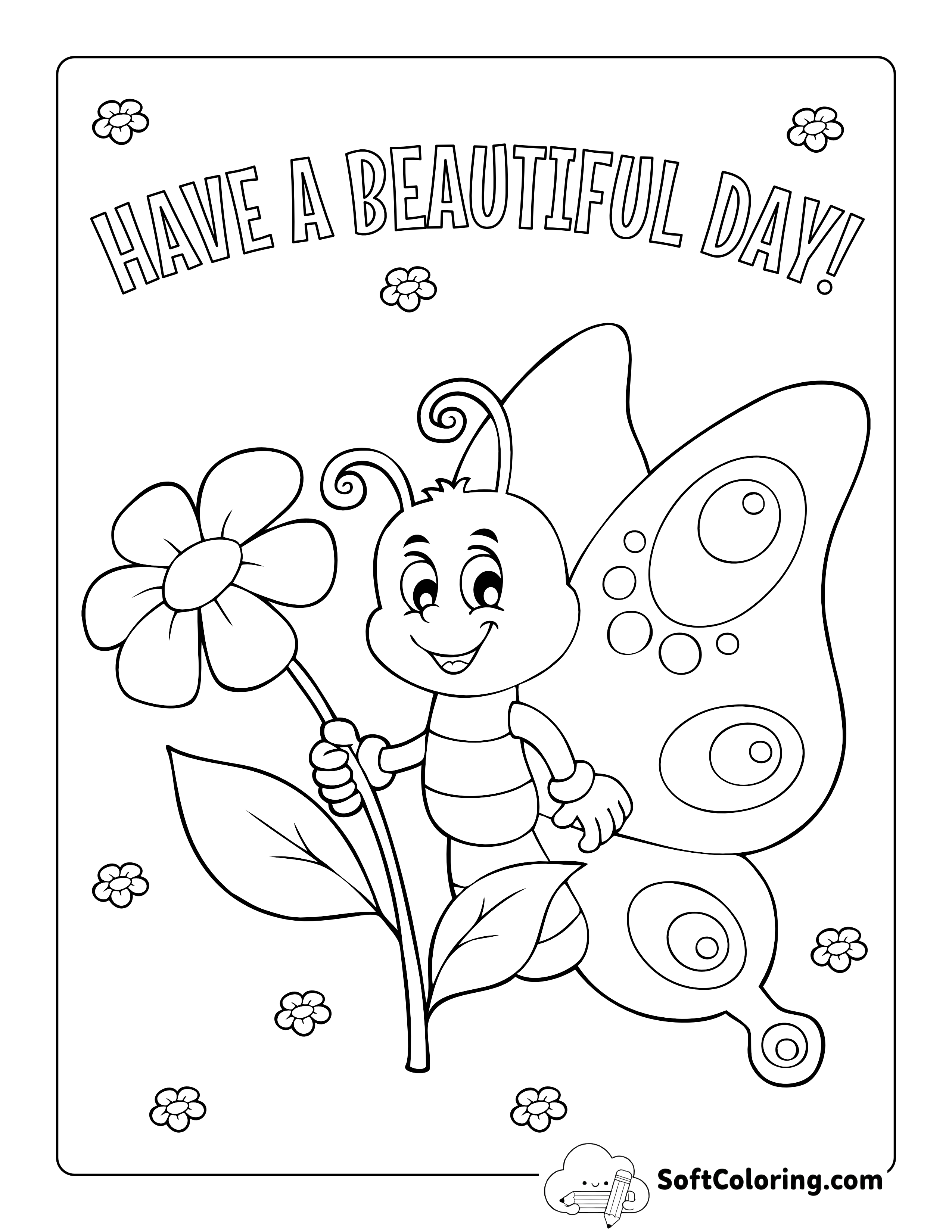 Cute Happy Butterfly with Flower Cartoon For Kids