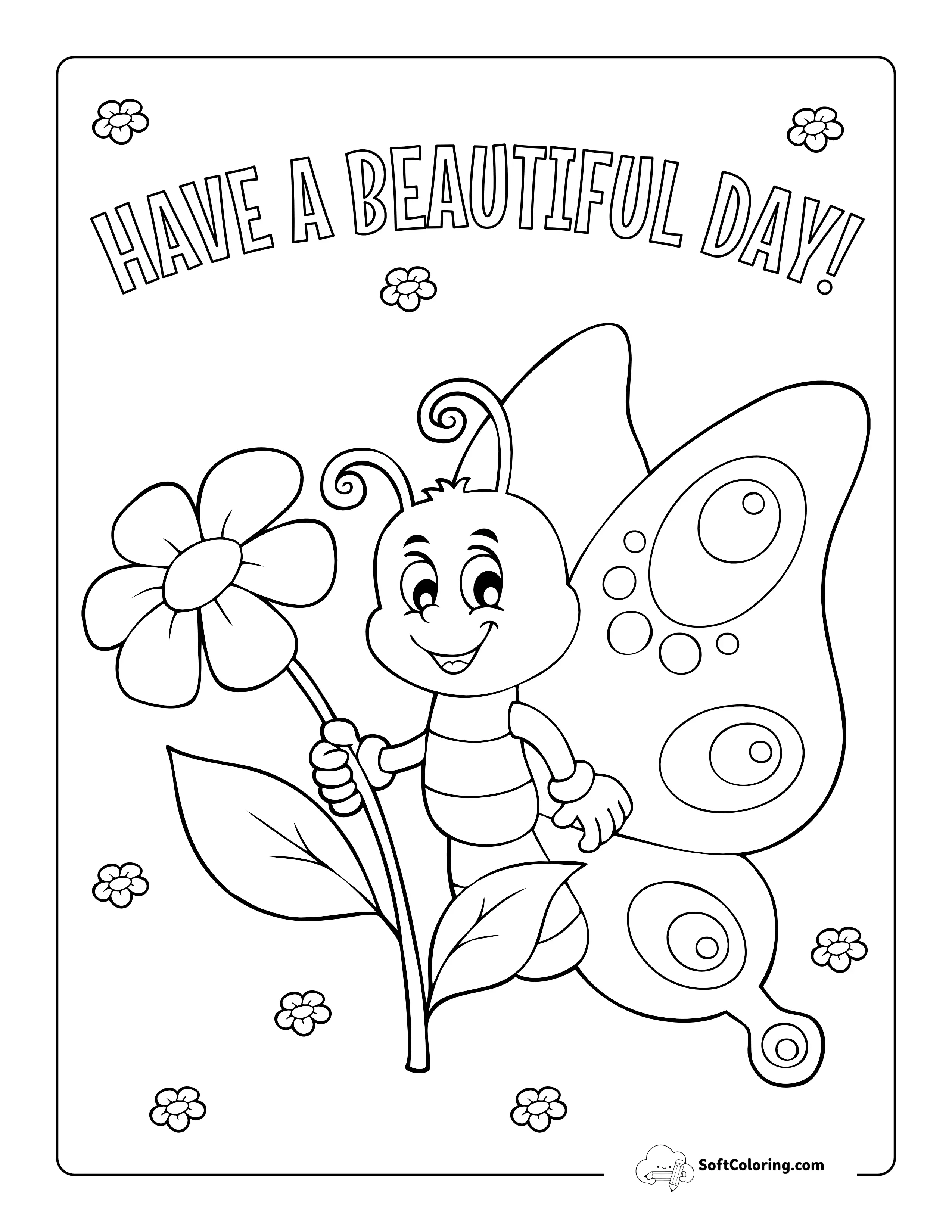 Cute Butterfly With Flower Cartoon For Kids