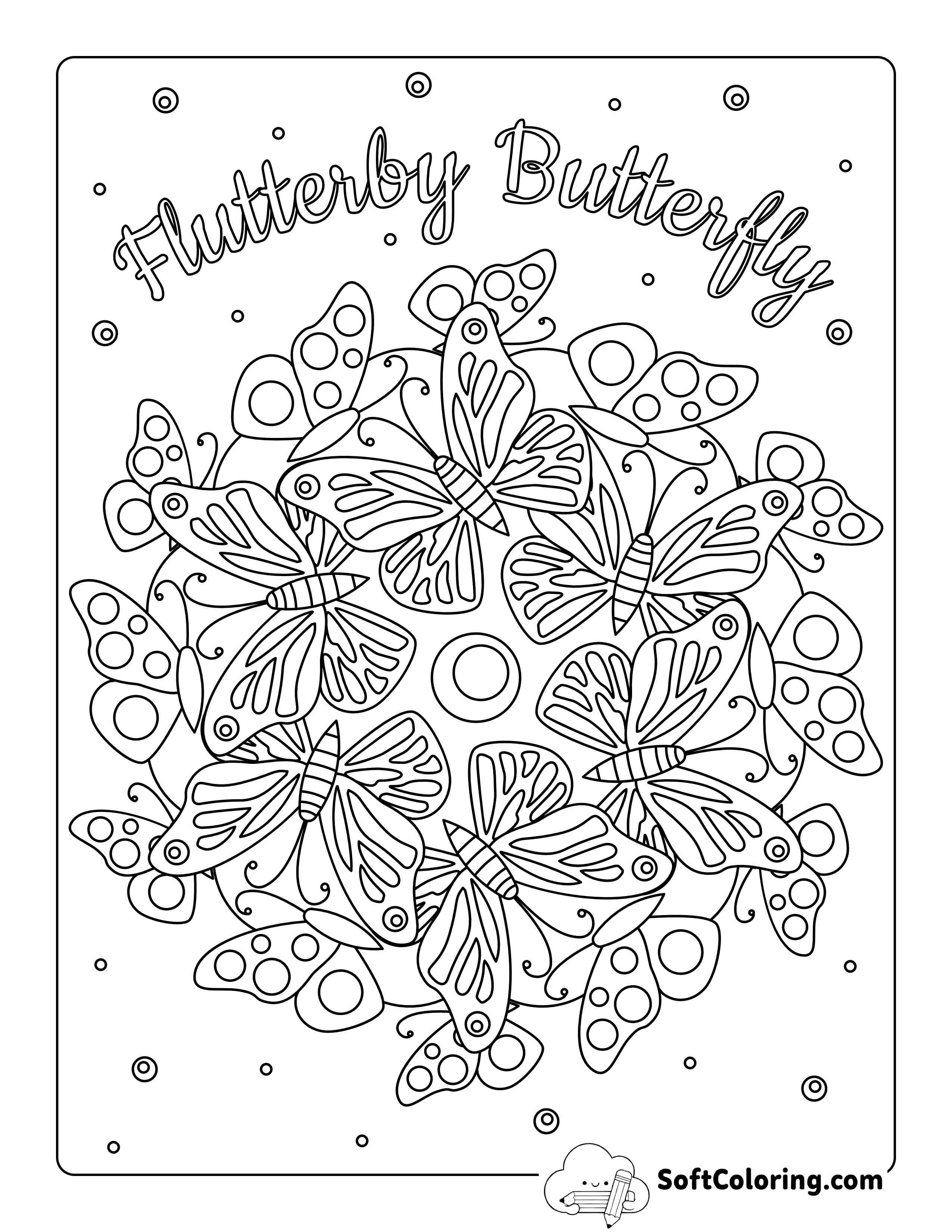 "Flutterby Butterfly" Mandala Coloring Page