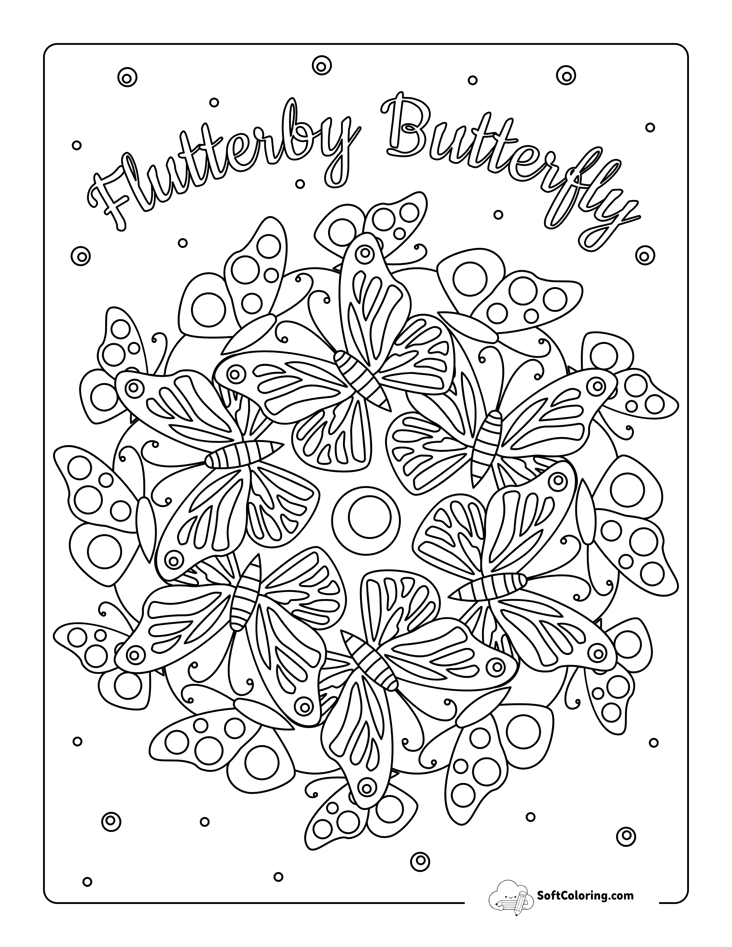"Flutterby Butterfly" Mandala Coloring Page