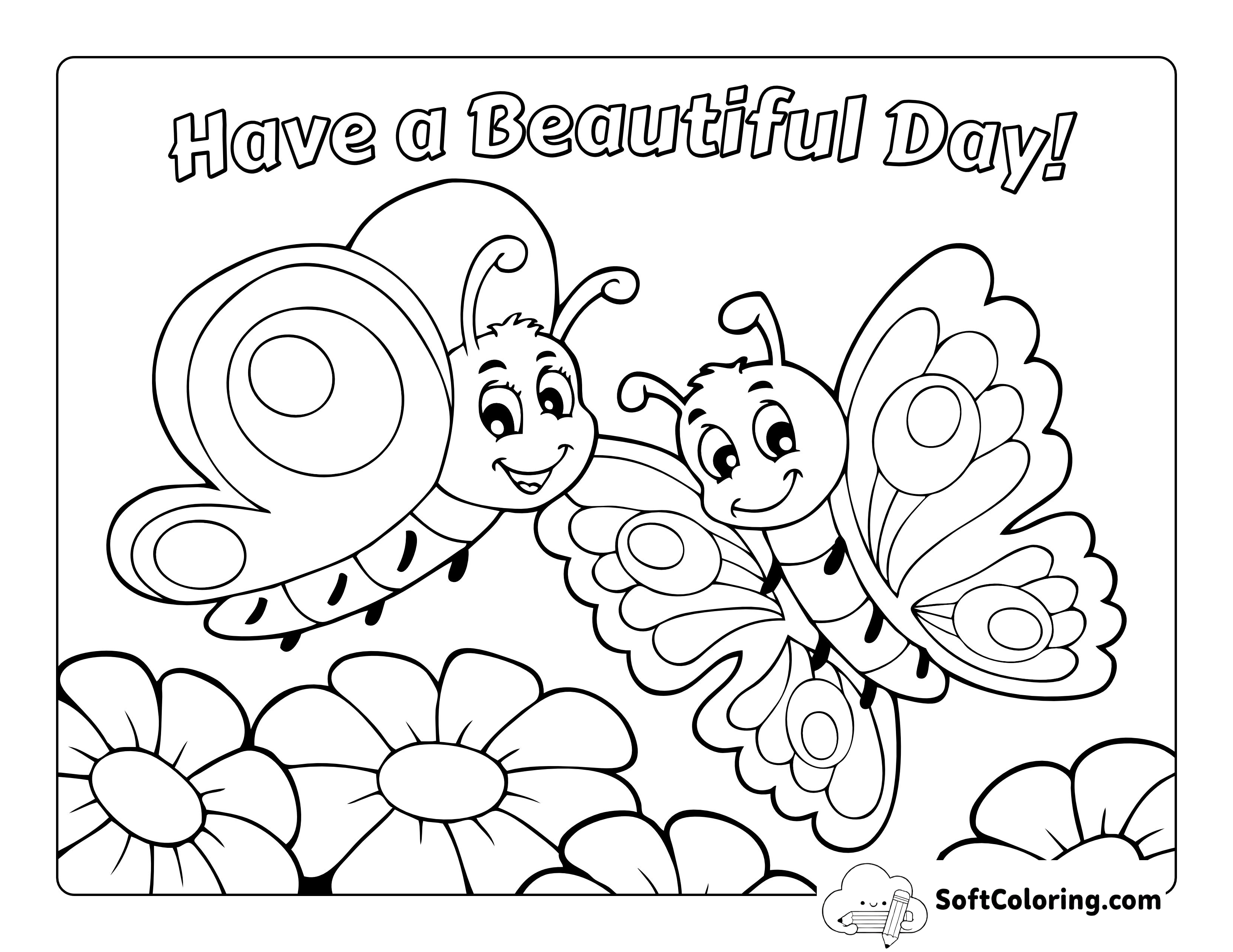 Cute Cartoon Butterflies with Flowers for Kids to Color