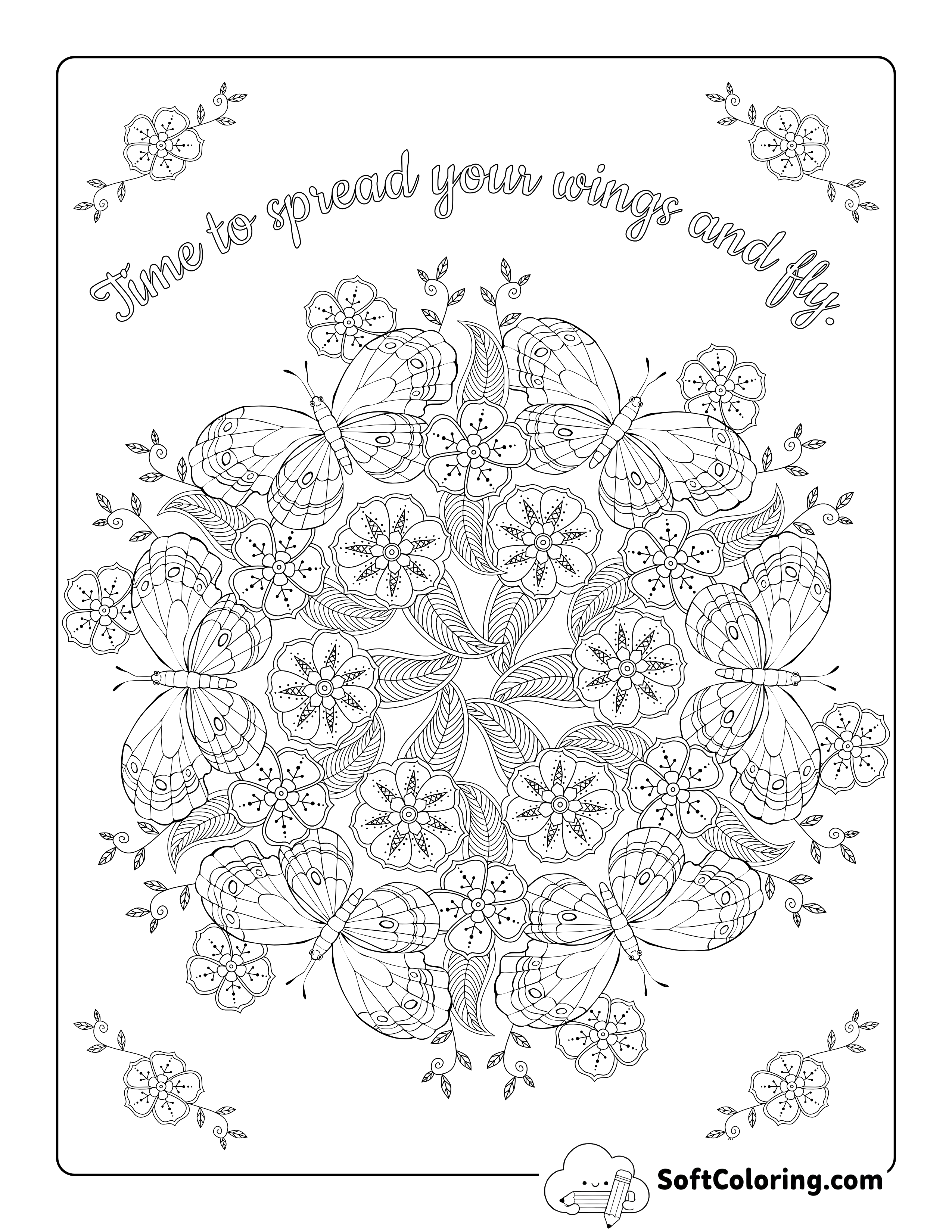 Beautiful Butterfly Mandala for Adults to Color