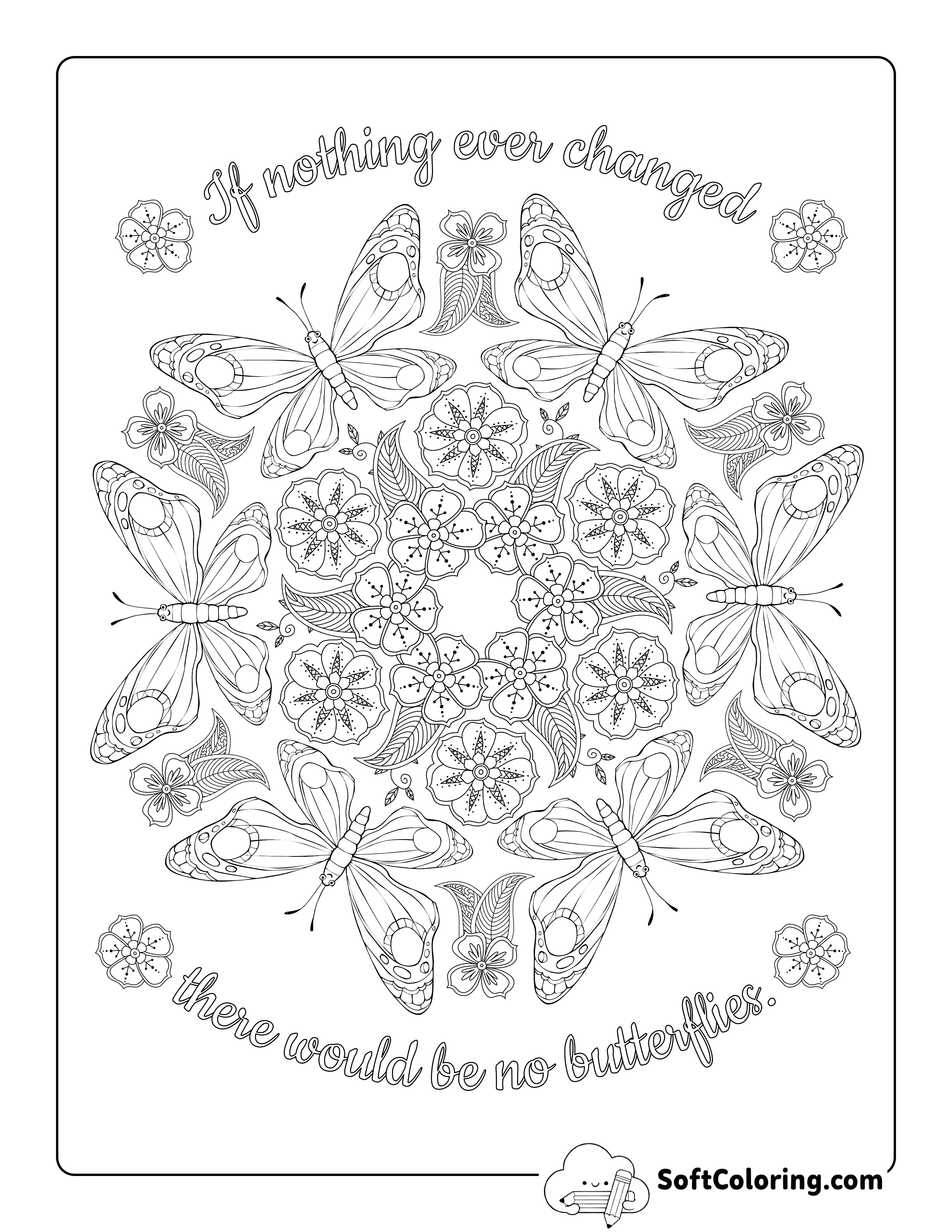 Inspirational Butterfly Mandala Coloring Page for Adults