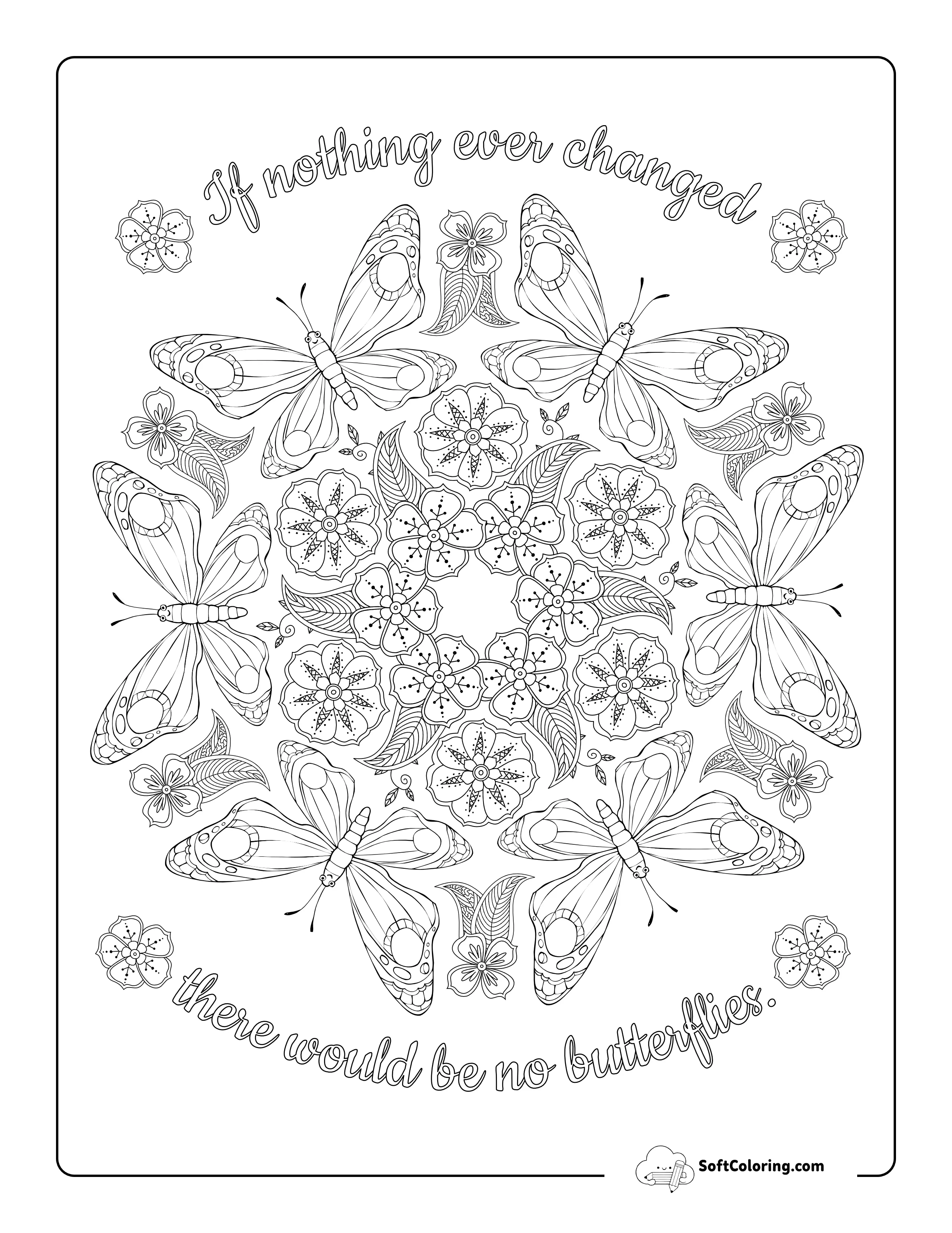 Inspirational Butterfly Mandala Coloring Page For Adults