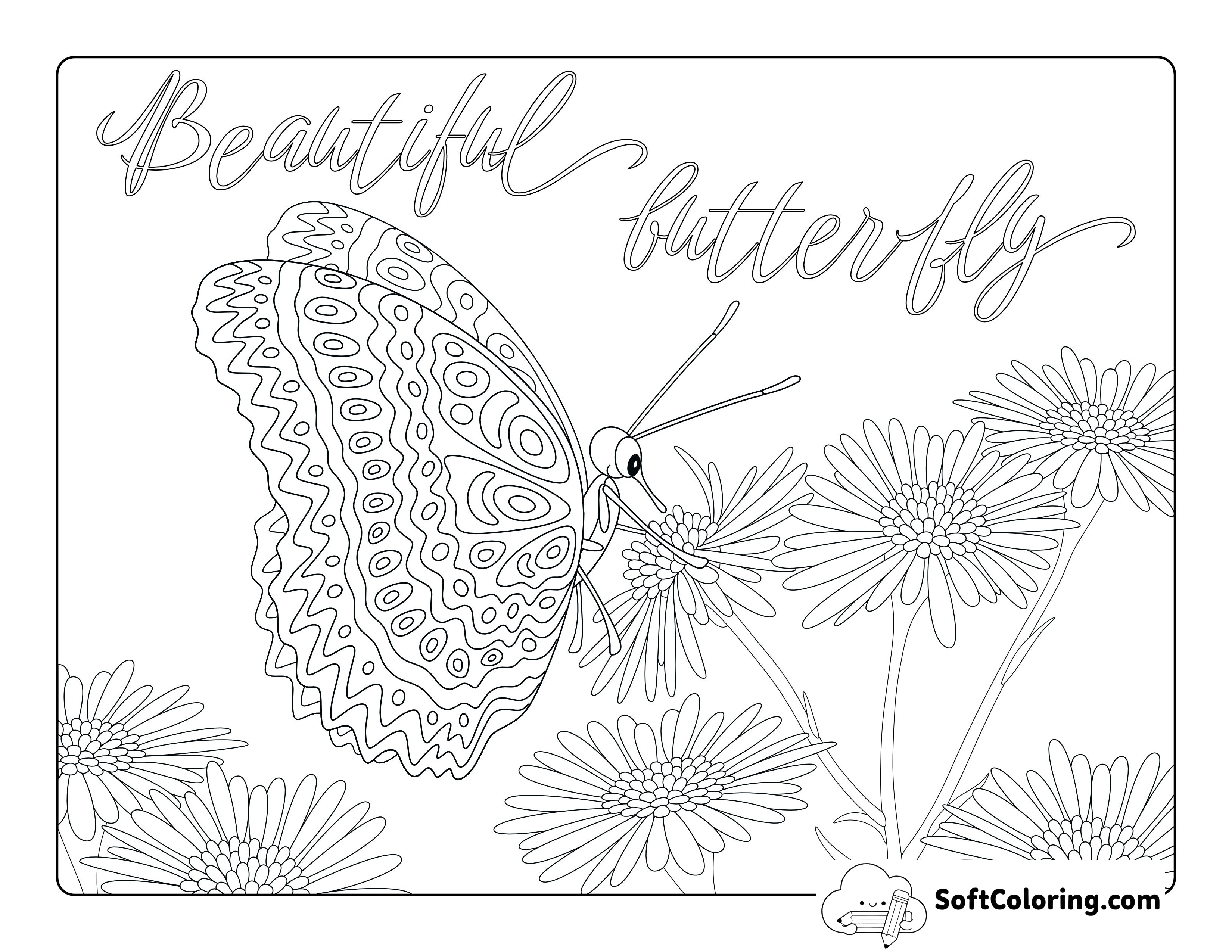 Butterfly on a Flower Coloring Page for Adults