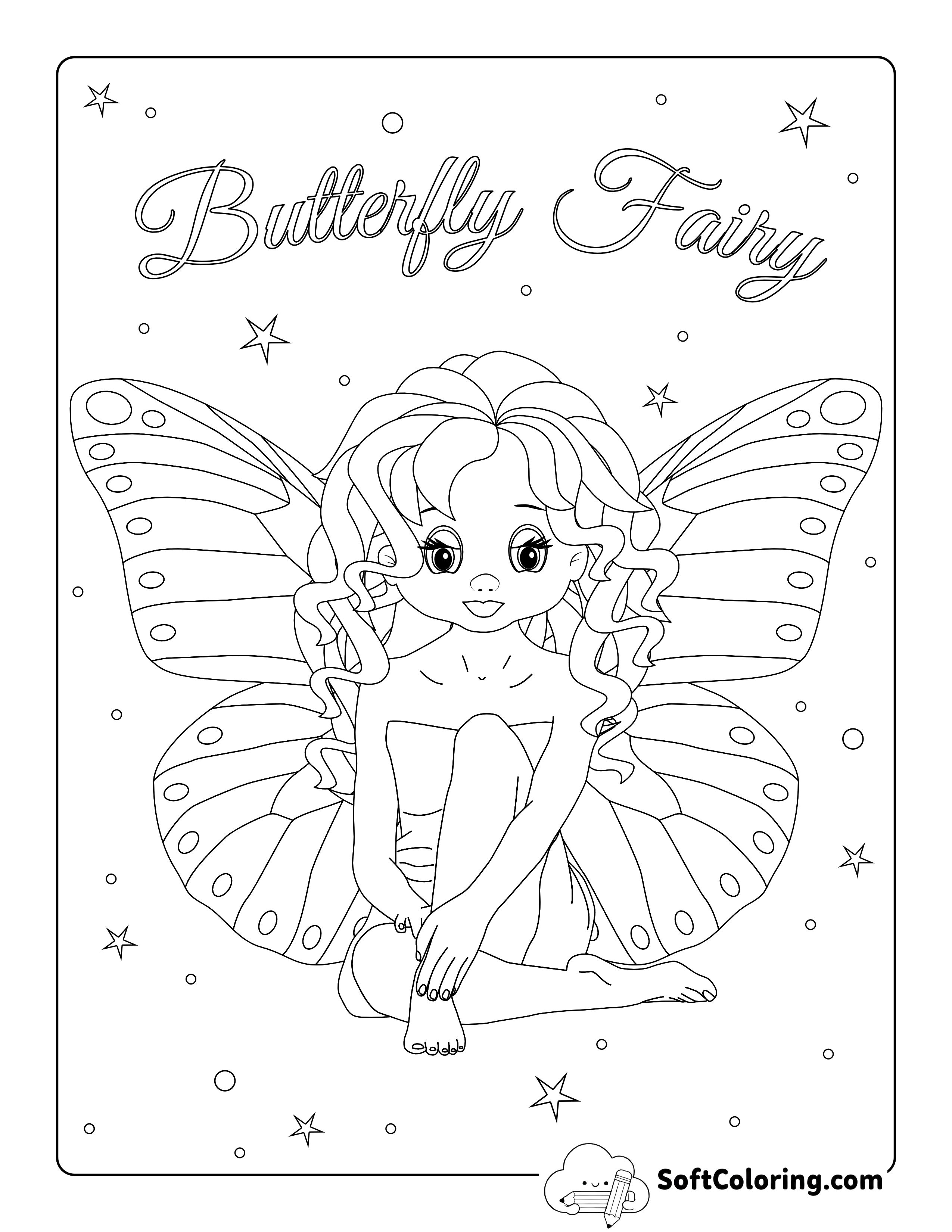Fairy with Butterfly Wings Printable Coloring Page